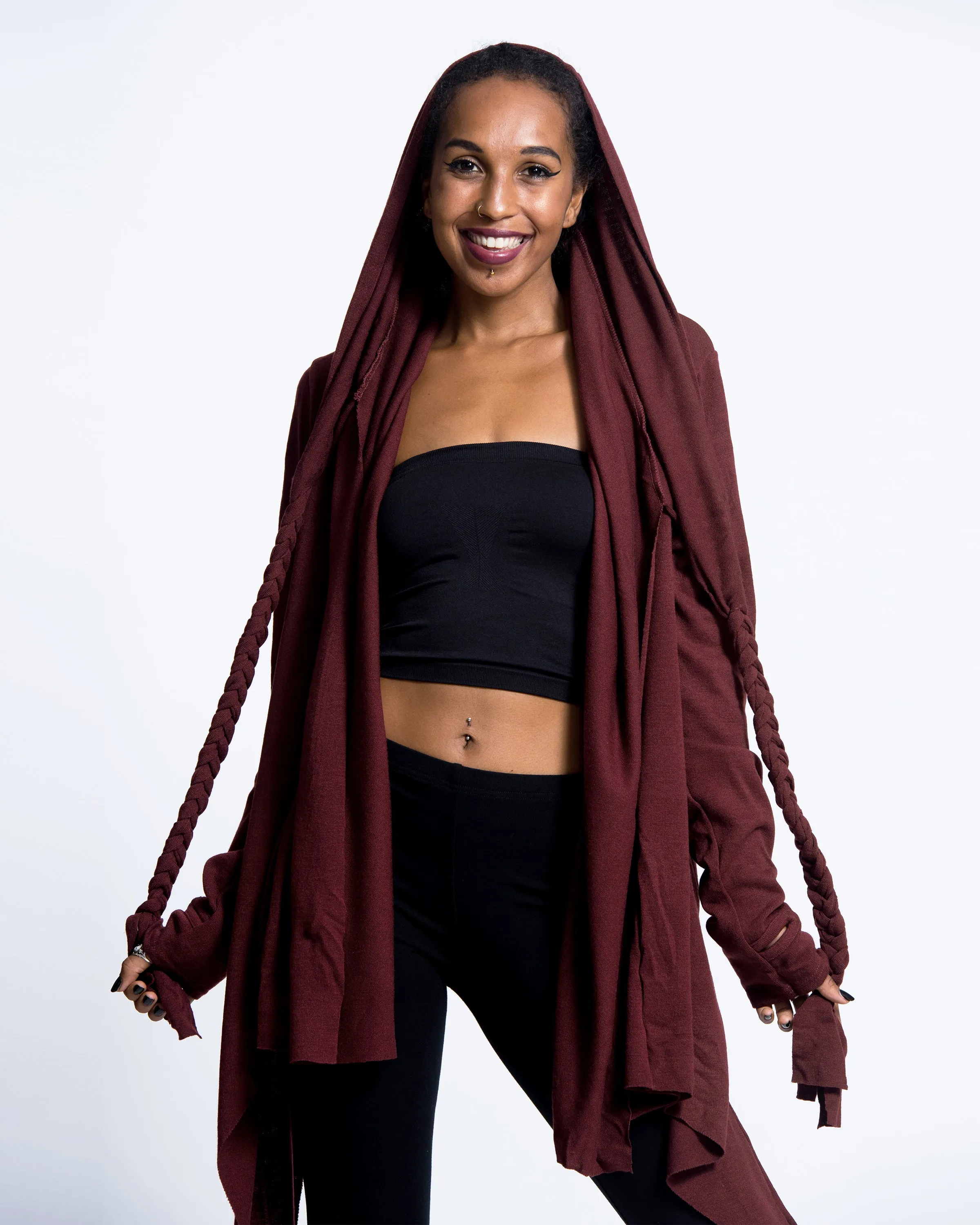 Hooded Cardigan in Maroon