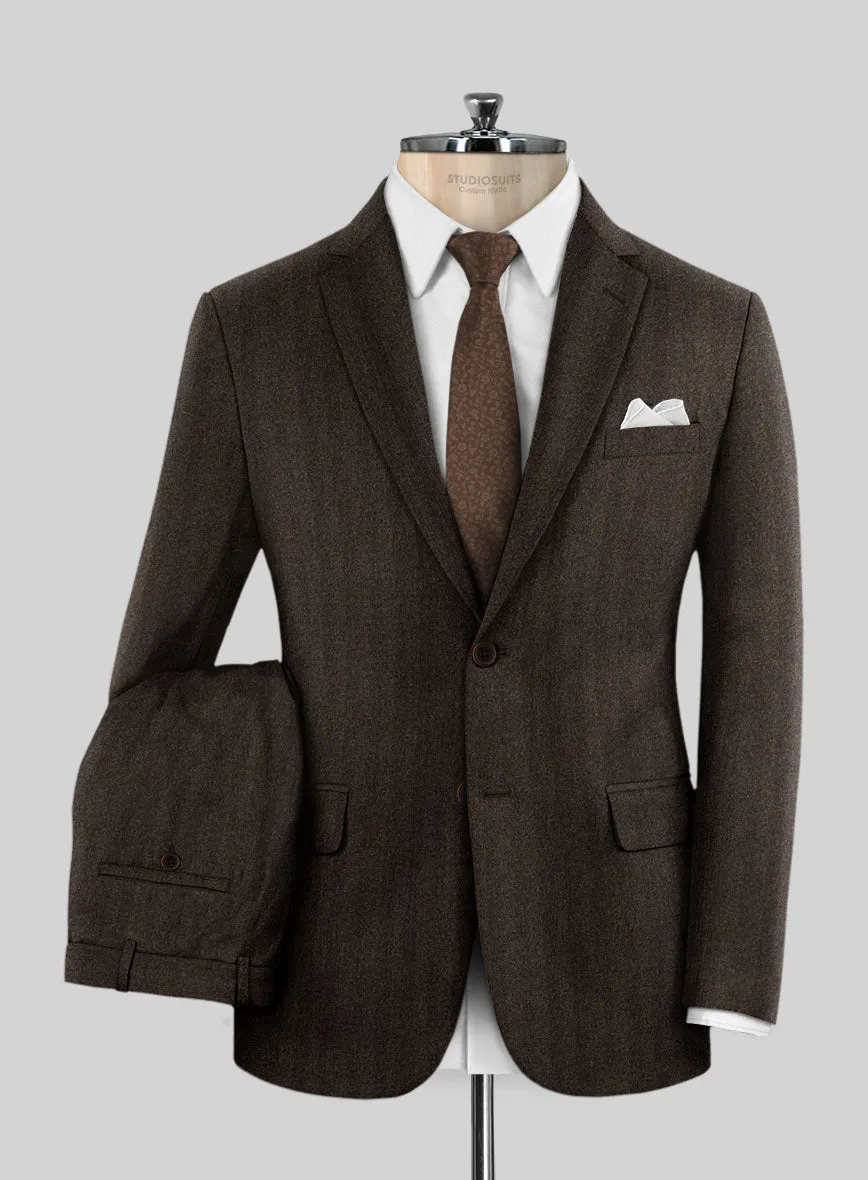 Italian Melange Brown Herringbone Flannel Suit