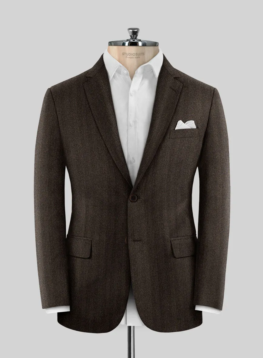 Italian Melange Brown Herringbone Flannel Suit