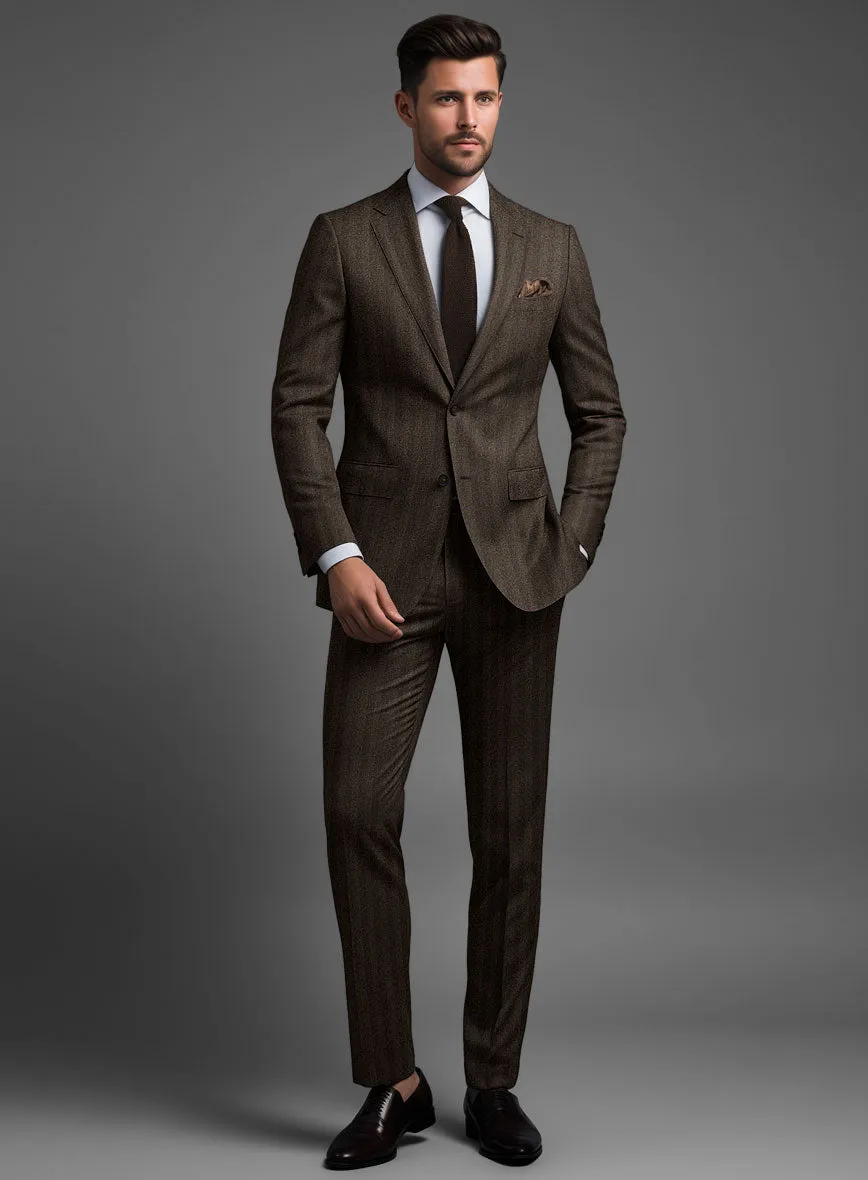 Italian Melange Brown Herringbone Flannel Suit