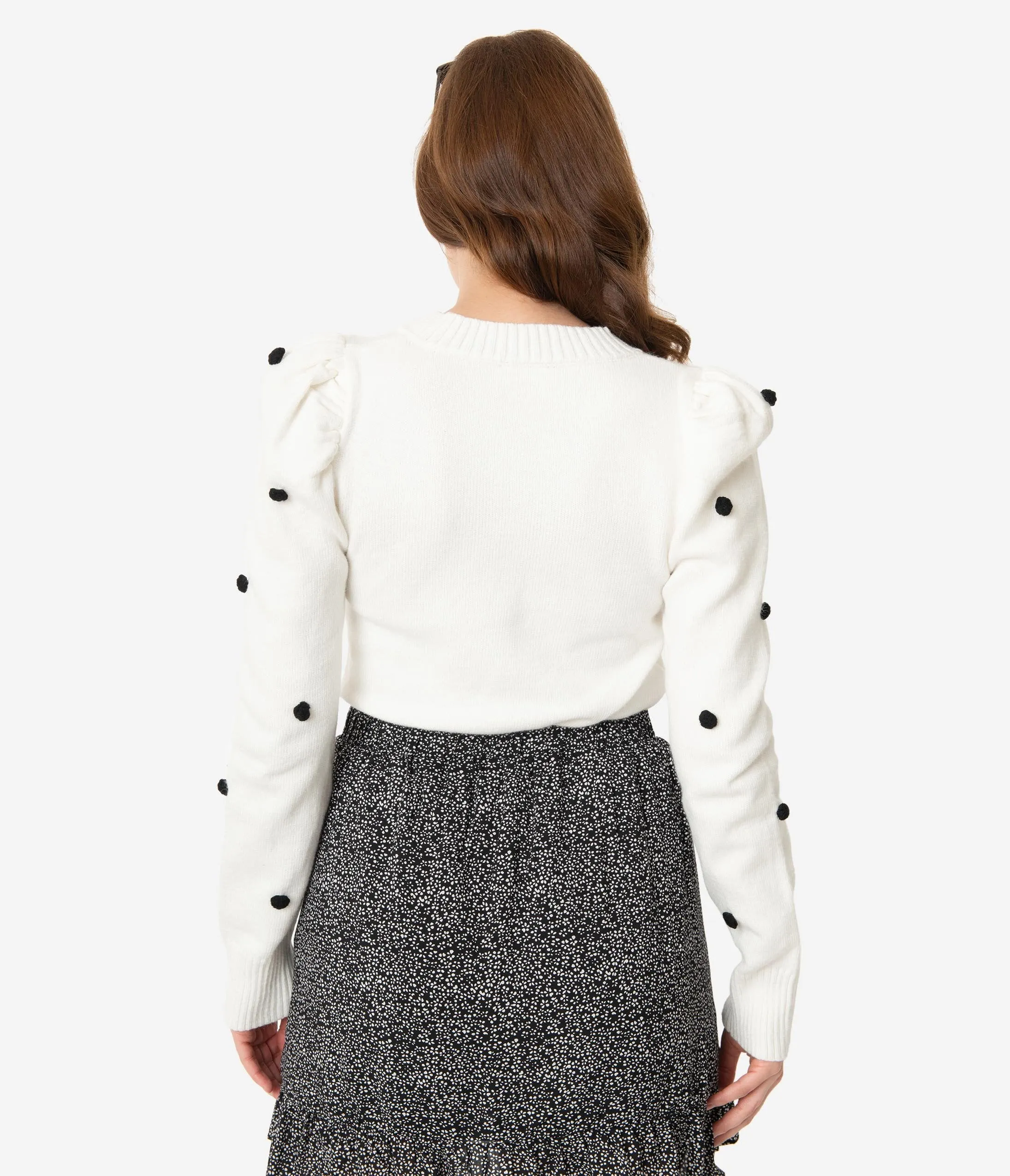 Ivory & Black Pom Pom Polka Dot Sweater