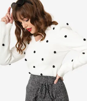 Ivory & Black Pom Pom Polka Dot Sweater