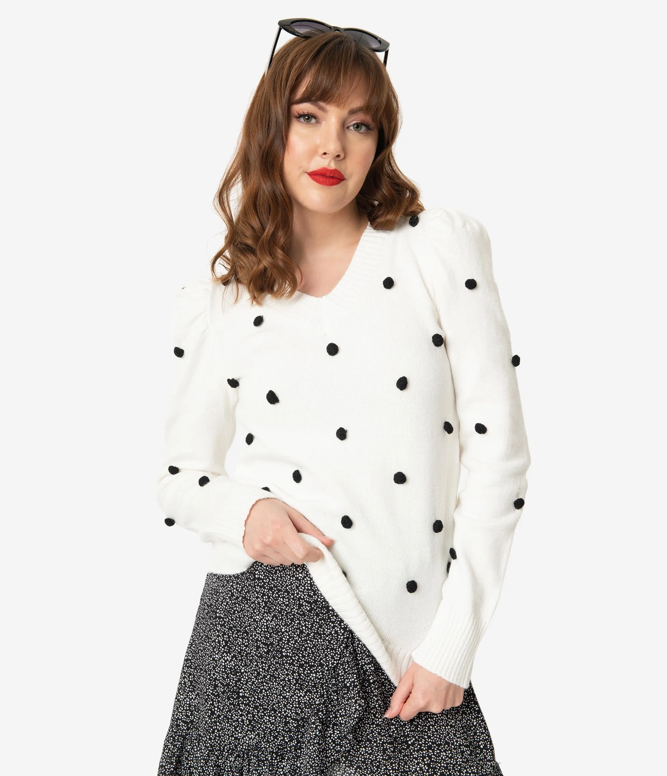 Ivory & Black Pom Pom Polka Dot Sweater