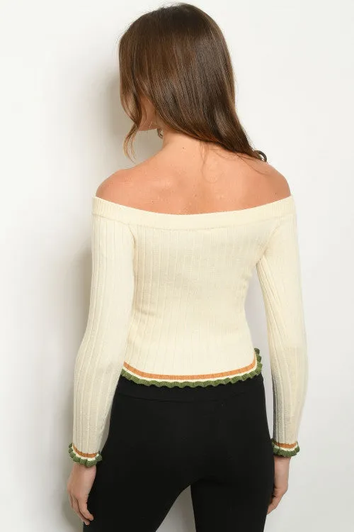 Ivory Cold Shoulder Long Sleeve Sweater