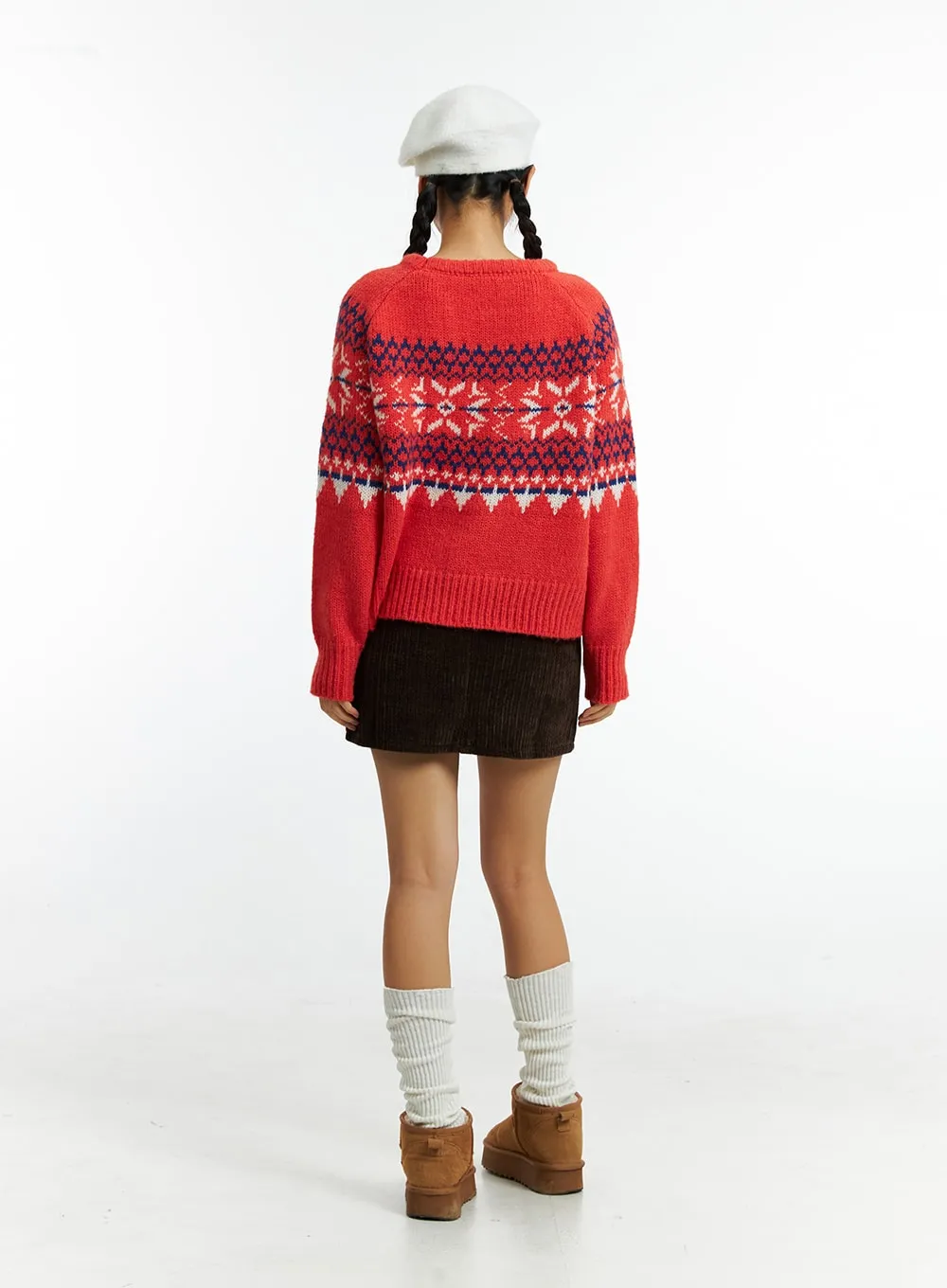 Jacquard Crew Neck Knit Sweater IN323