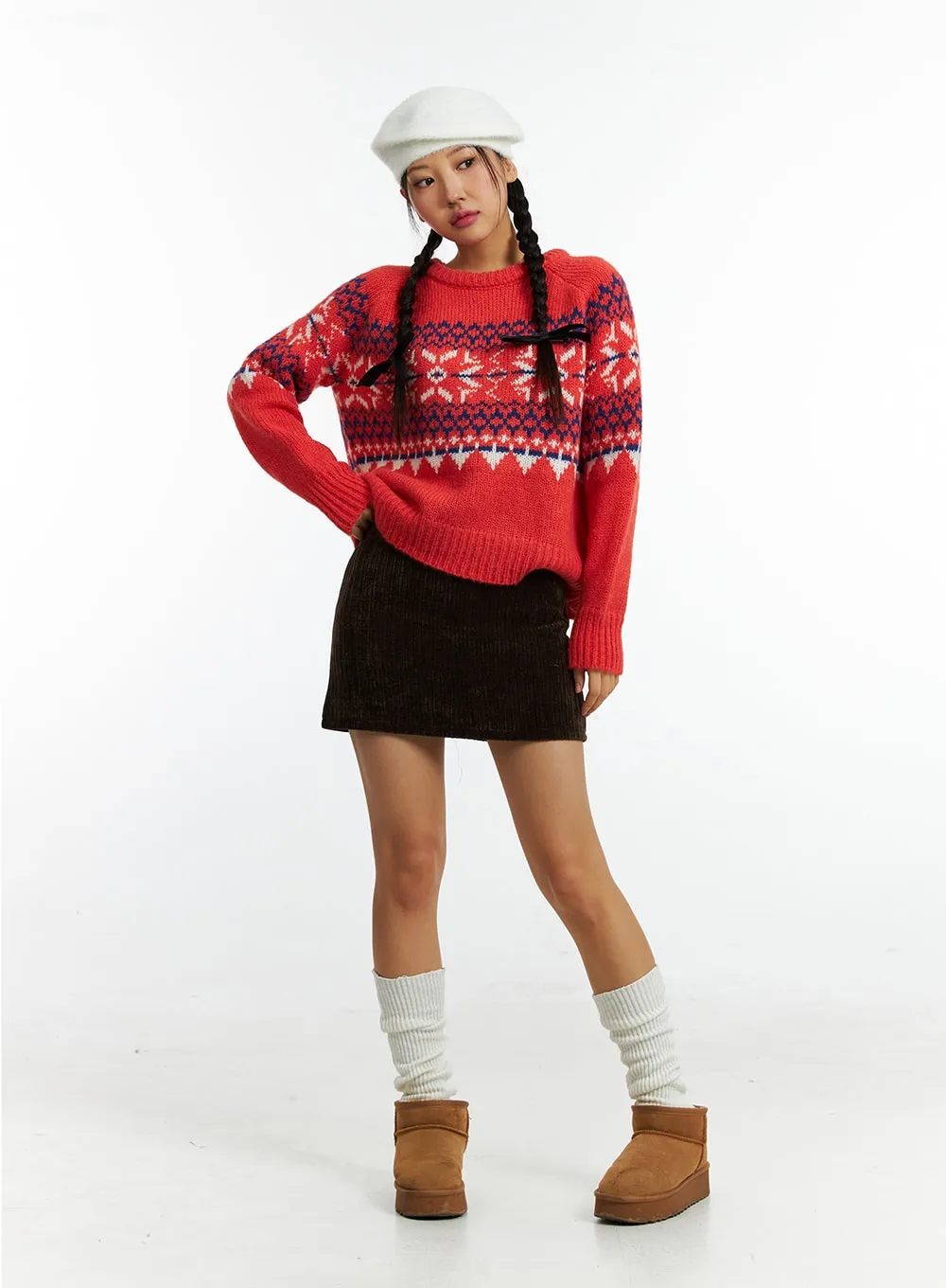 Jacquard Crew Neck Knit Sweater IN323