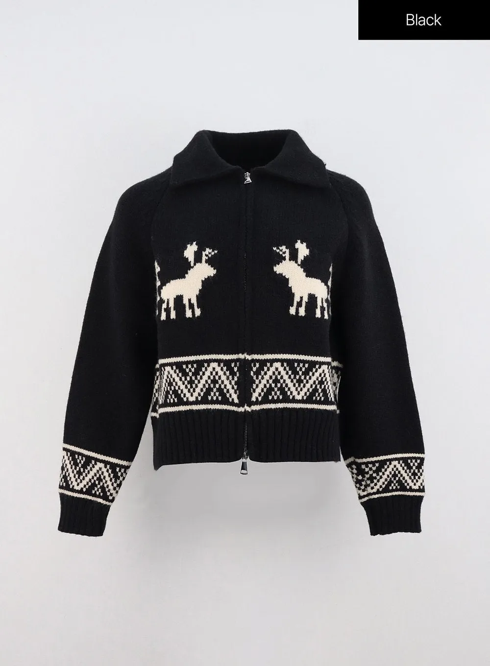 Jacquard Zip Up Knit Sweater IN323