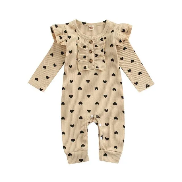 Jumpsuit Longsleeve All over Heart Cream