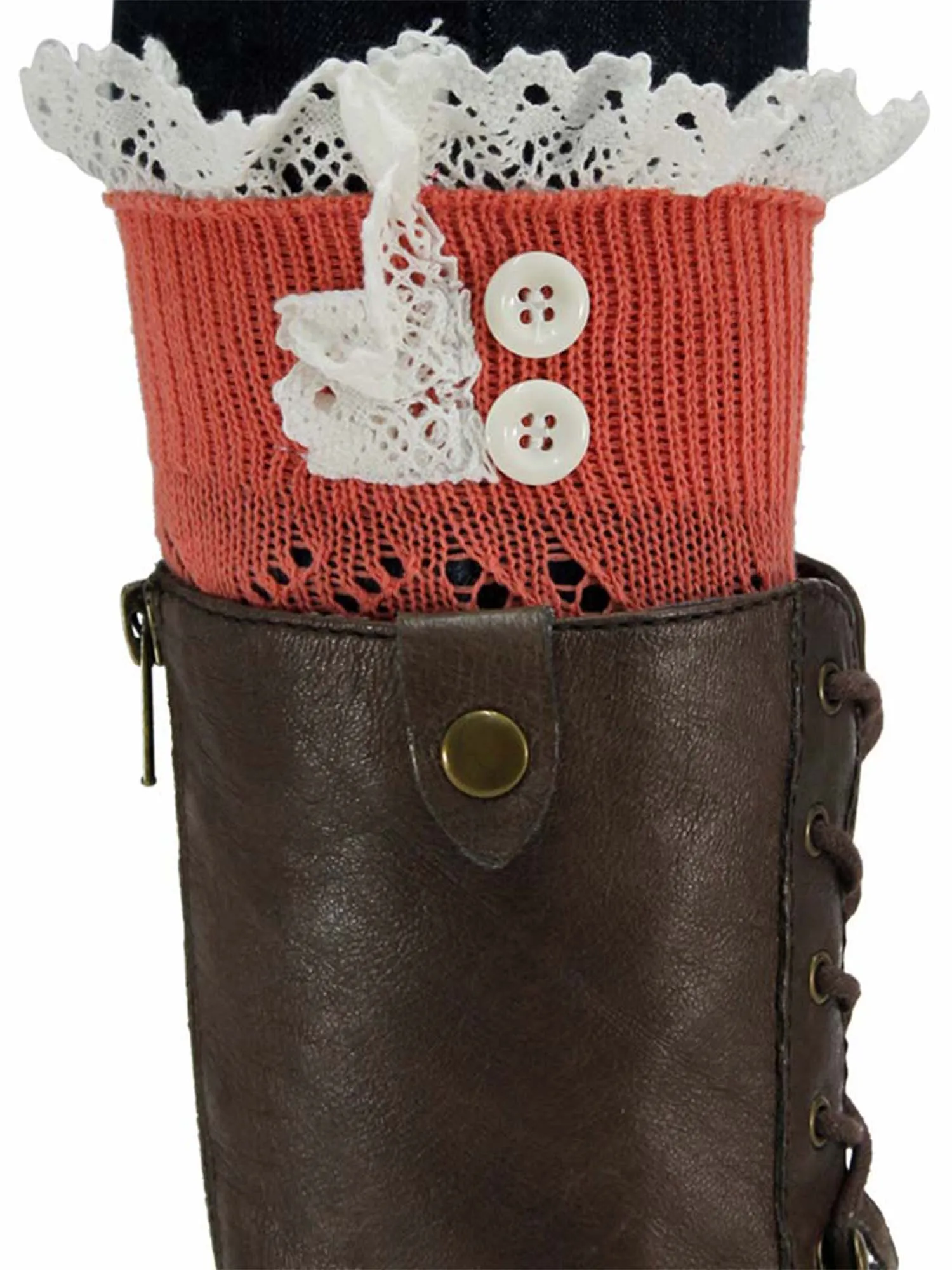 Knit Boot Liner Leg Warmers With Lace Trim