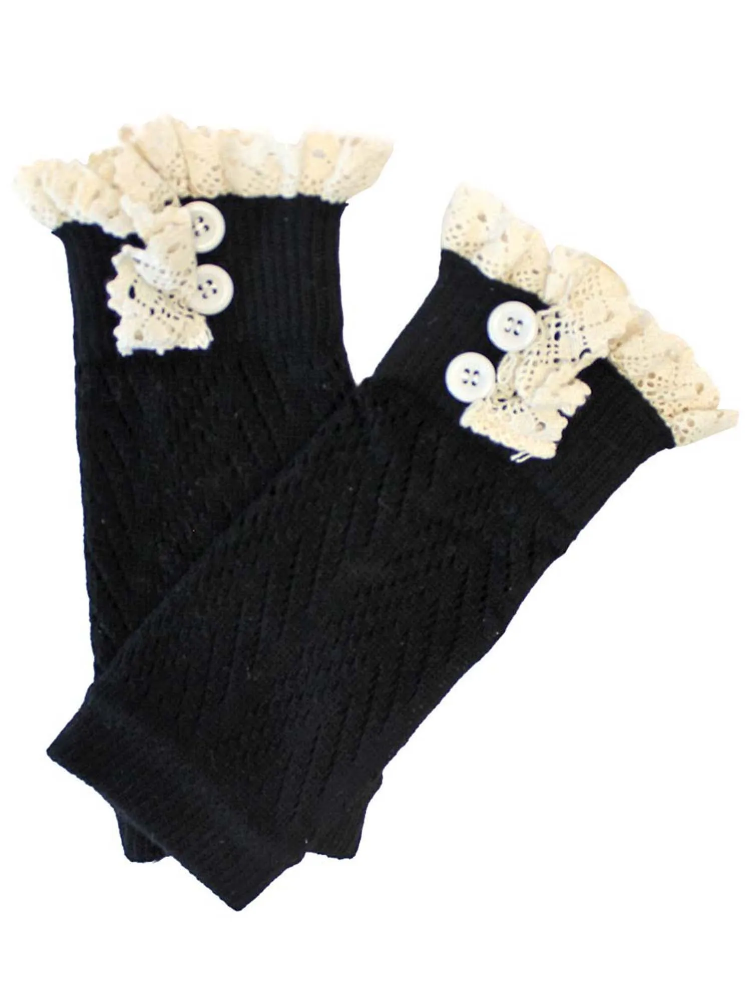 Knit Boot Liner Leg Warmers With Lace Trim