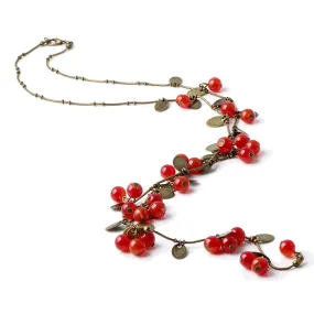 LNRRABC New Retro Women Statement Necklace Red Cherries Pendant Long Sweater Decoration Chain Female Fashion Jewelry Accessories