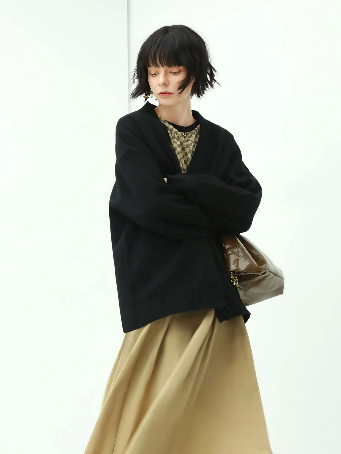 Loose Button Knit Black Cardigan