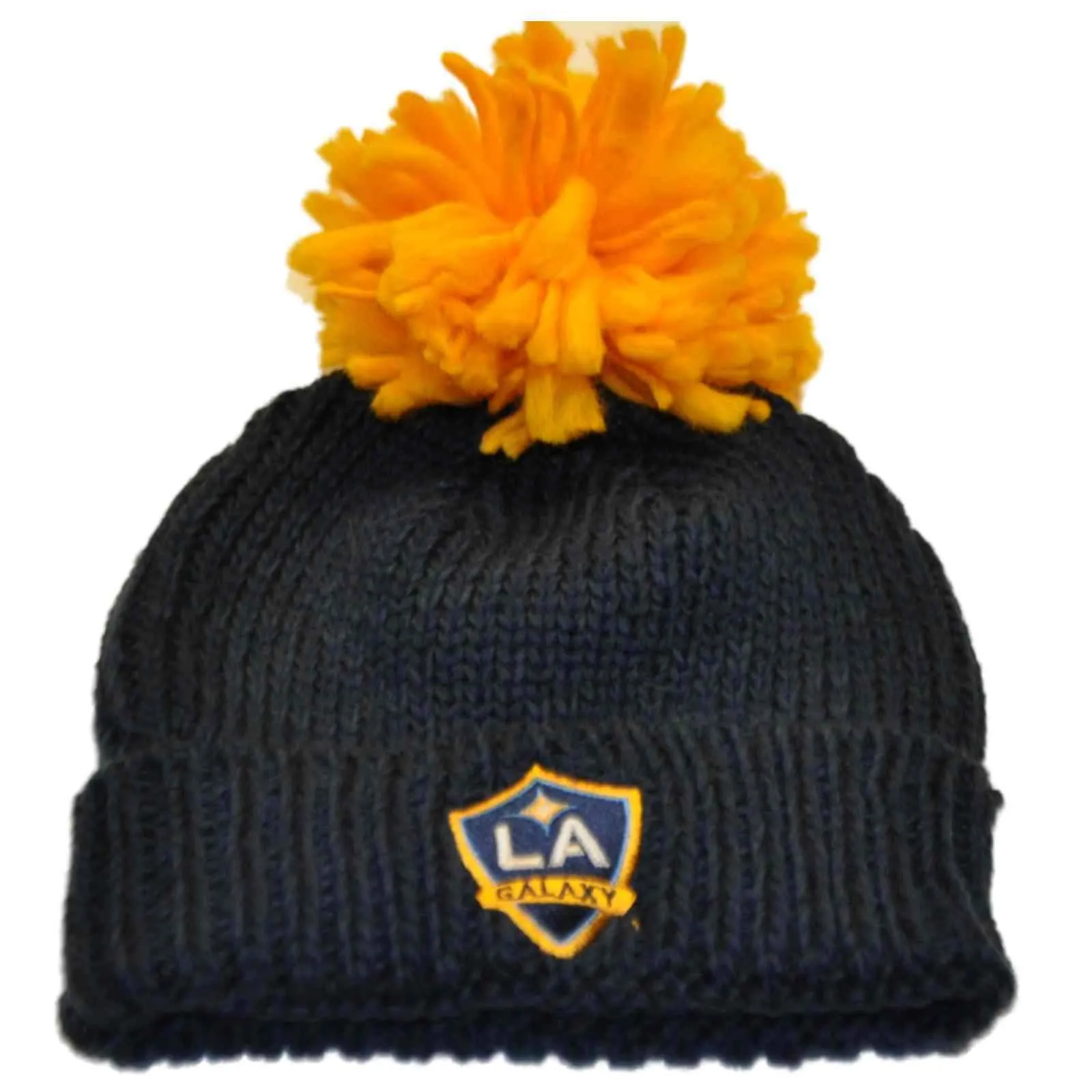 Los Angeles LA Galaxy MLS Adidas Cuffed Gold Navy Large Poof Ball Cap Hat Beanie