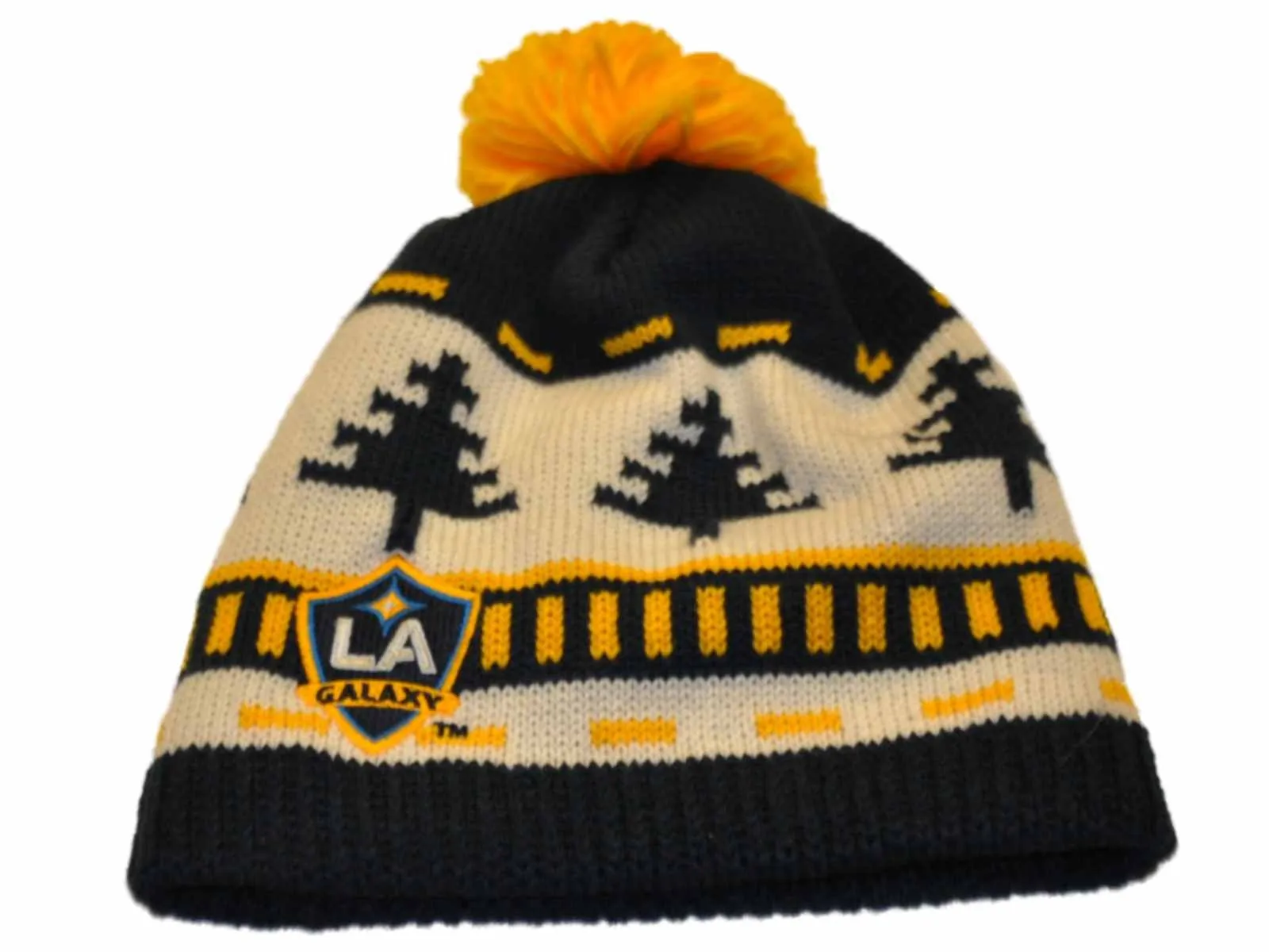 Los Angeles LA Galaxy MLS Adidas Gold Navy Trees White Poof Ball Cap Hat Beanie