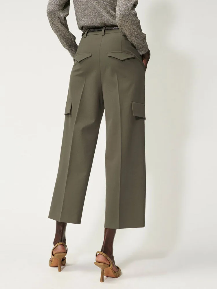 Luisa Cerano Cargo Trousers with Front Pleat Greyish Khaki