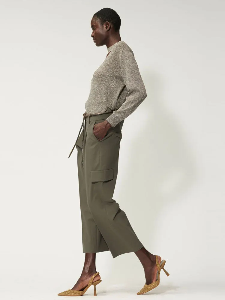 Luisa Cerano Cargo Trousers with Front Pleat Greyish Khaki