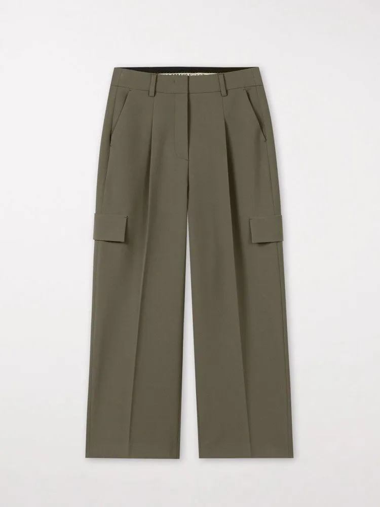 Luisa Cerano Cargo Trousers with Front Pleat Greyish Khaki