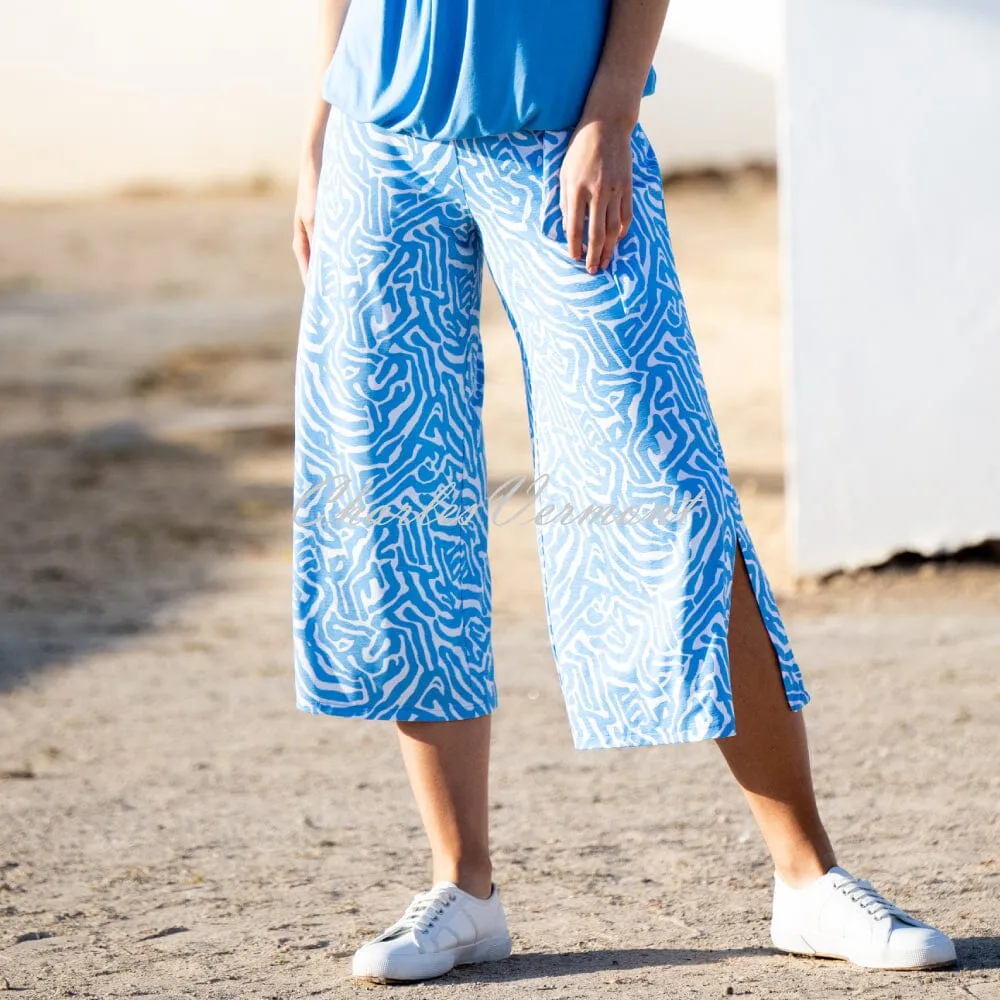 Marble Abstract Print Culotte Trouser - Style 7412-213 (Powder Blue / White)