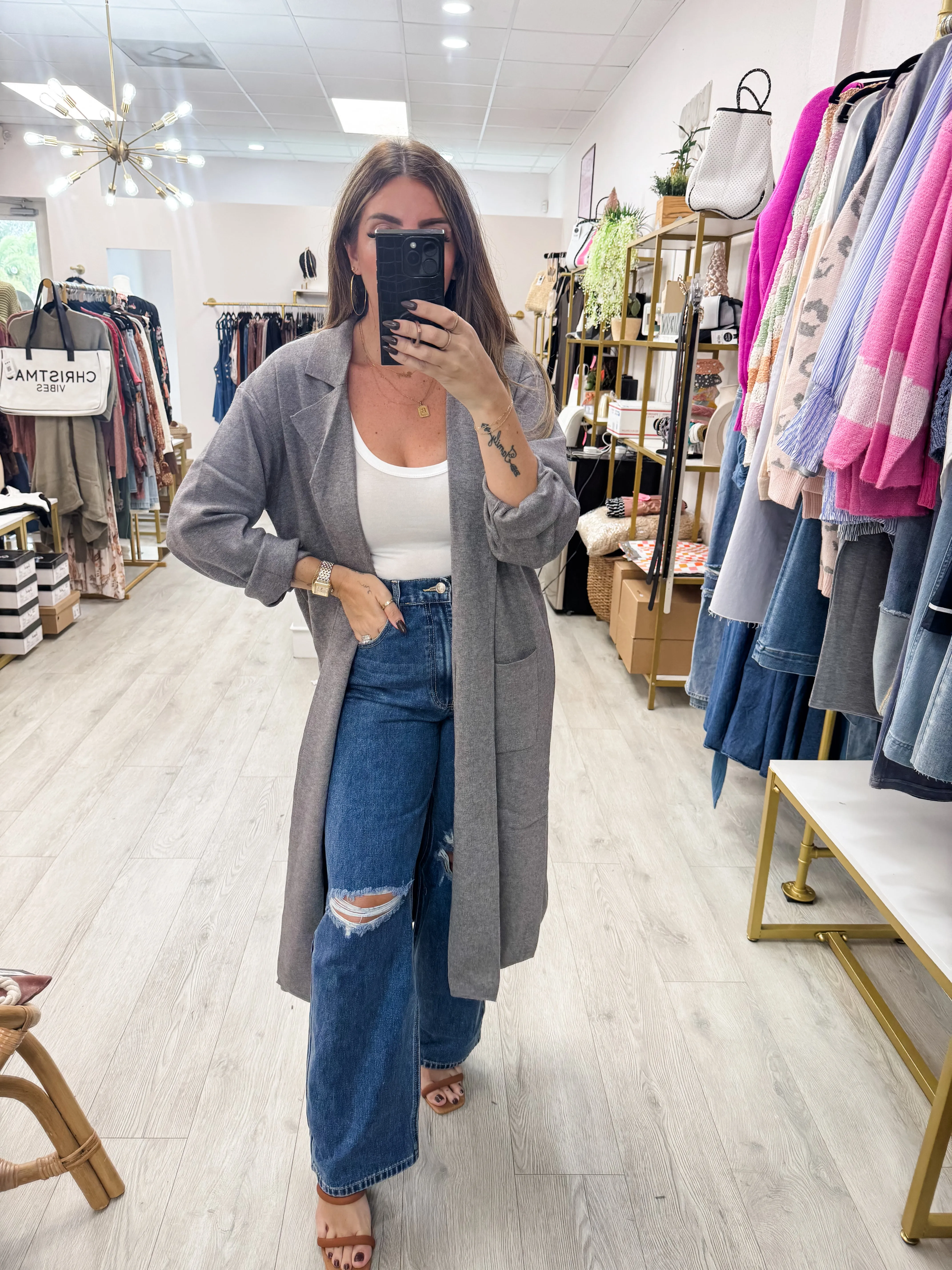 Open Front Long Line Cardigan