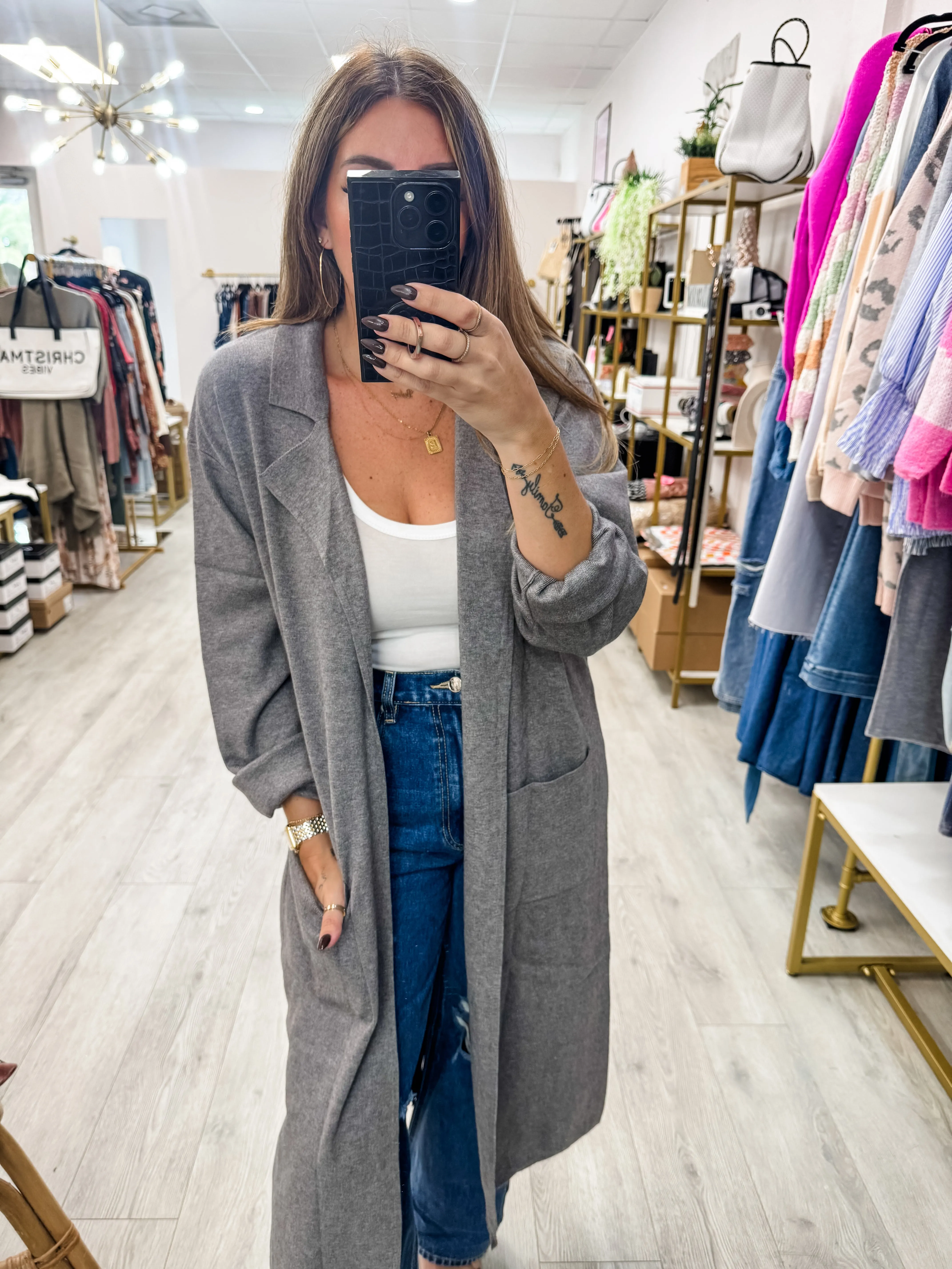 Open Front Long Line Cardigan