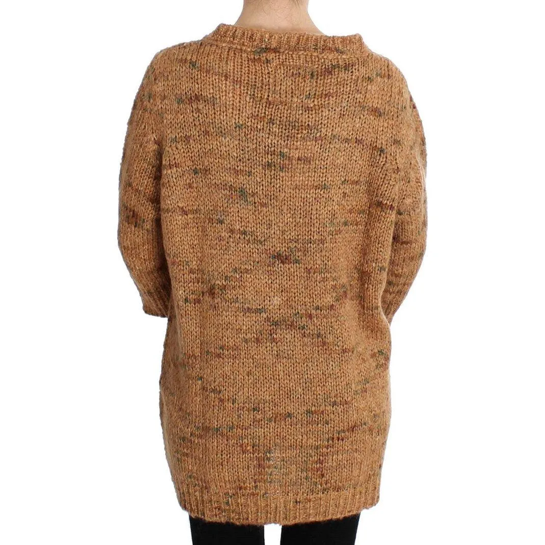 PINK MEMORIES Chic Brown Oversize Knitted V-Neck Sweater