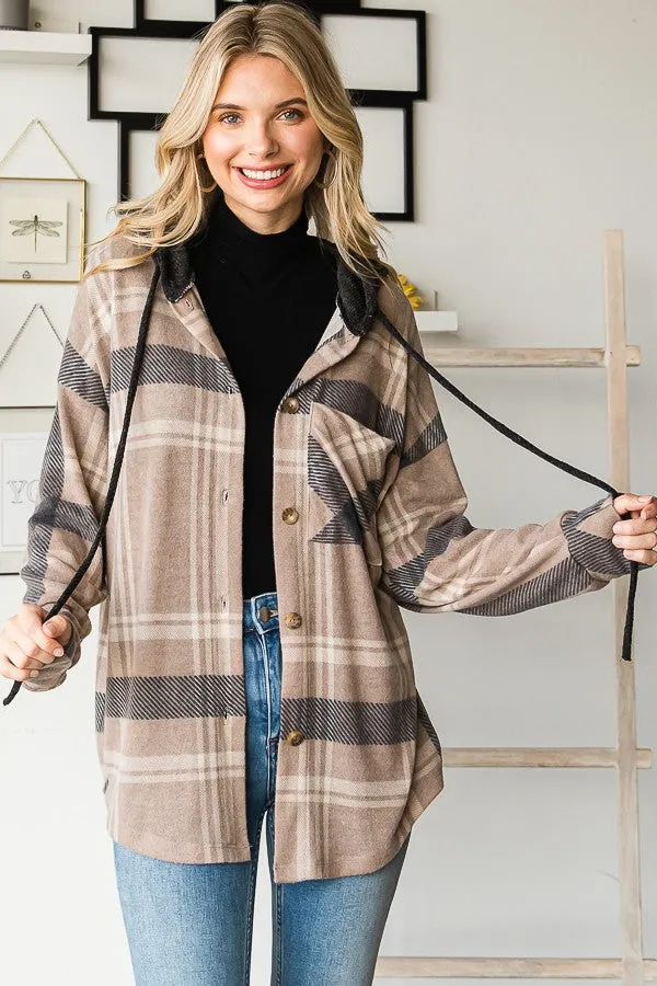 Plaid Button Down Hooded Shacket