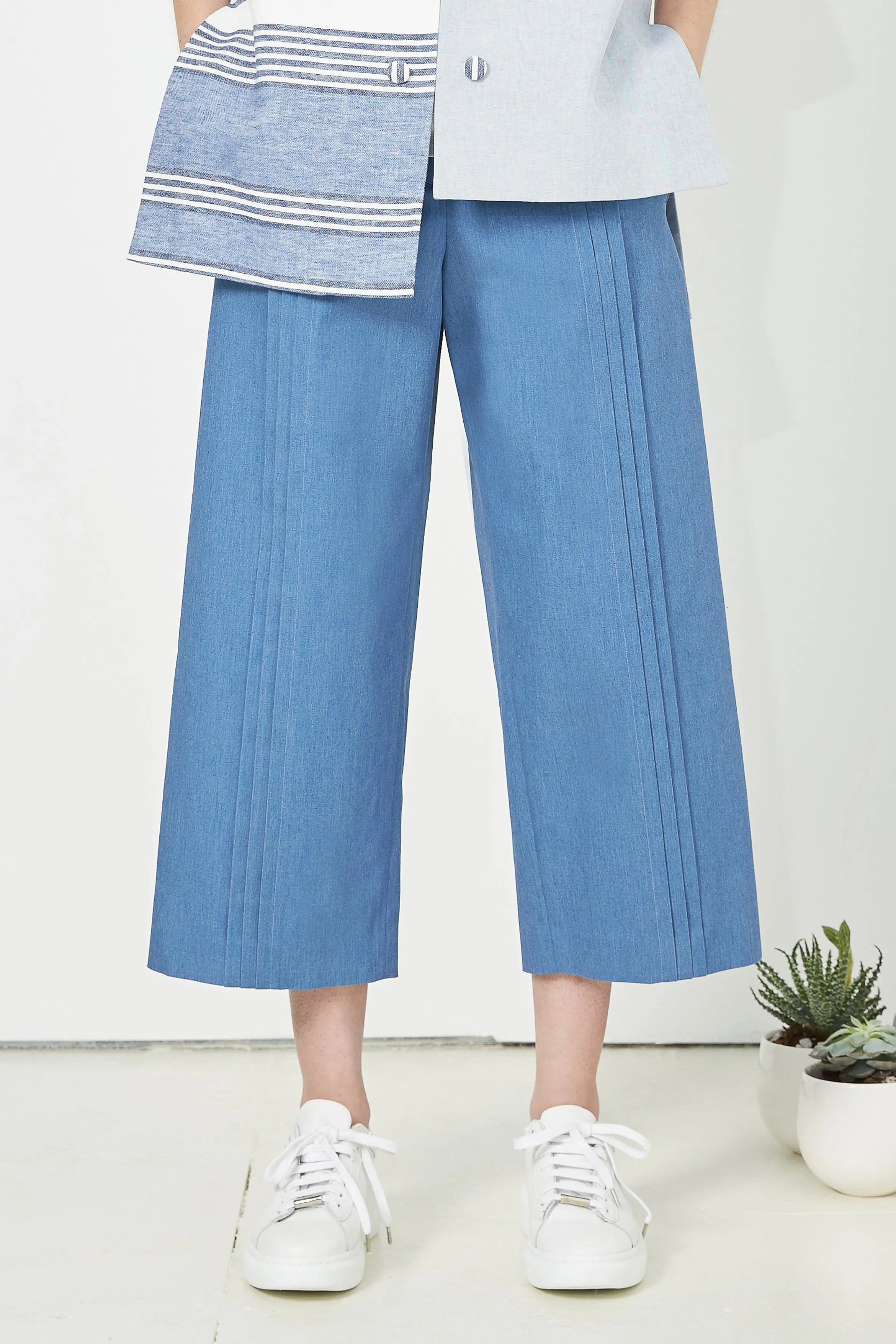 Pleated Denim Culottes