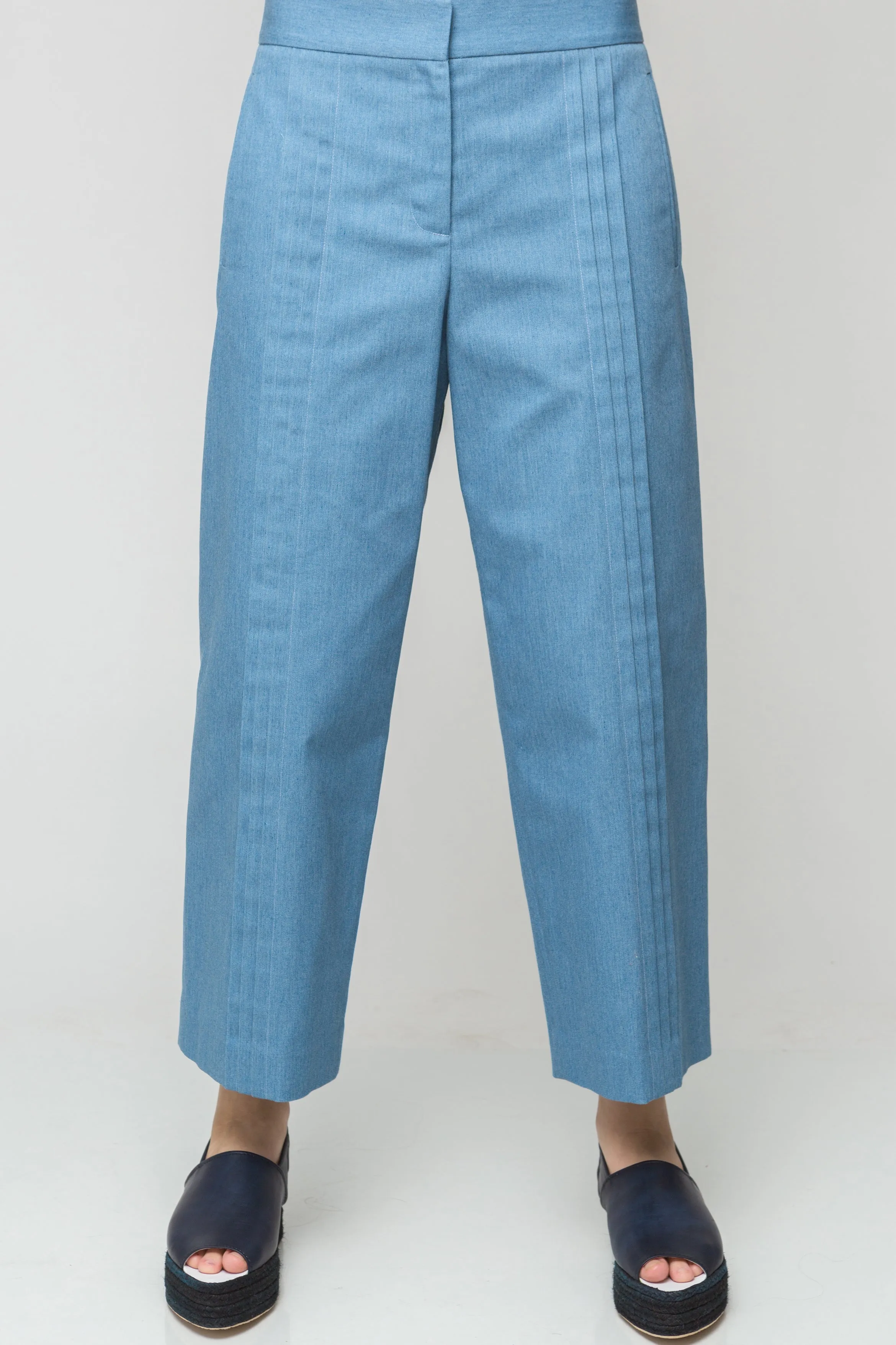 Pleated Denim Culottes