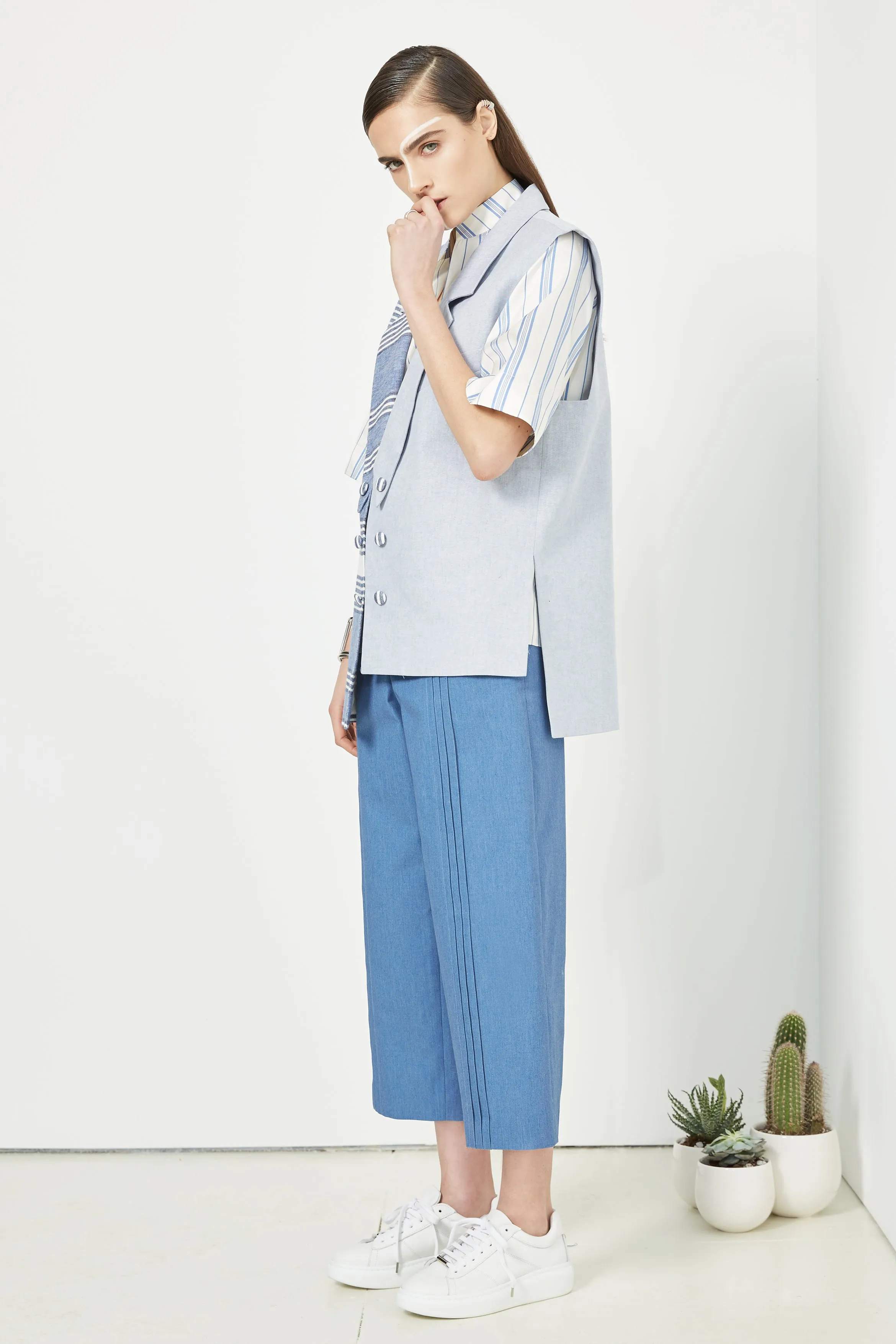 Pleated Denim Culottes