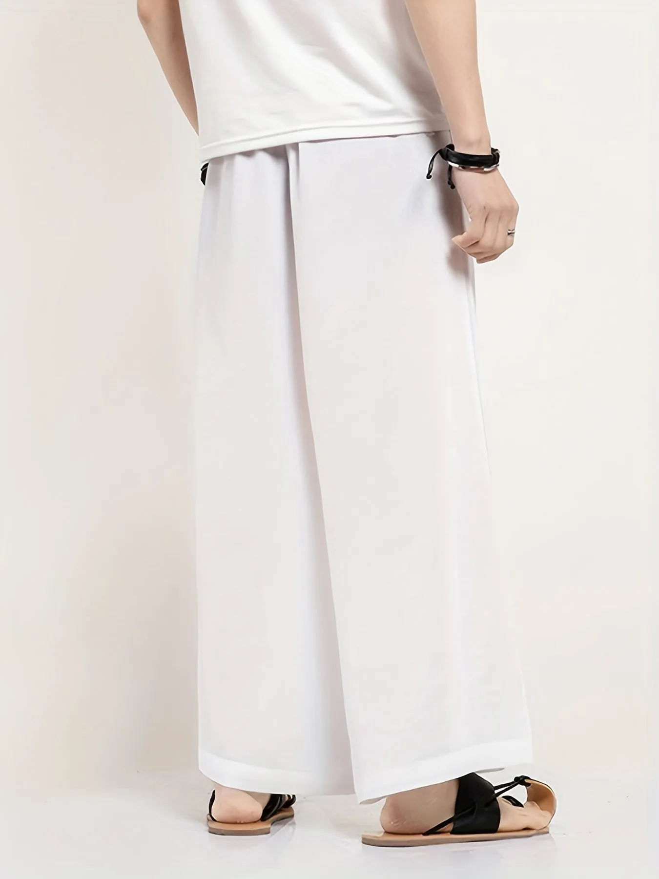 Regular Loose Fit Wide Leg Culottes - Comfortable Non-Stretch Polyester Pants for Men - Perfect for Spring and Fall Casual Wear