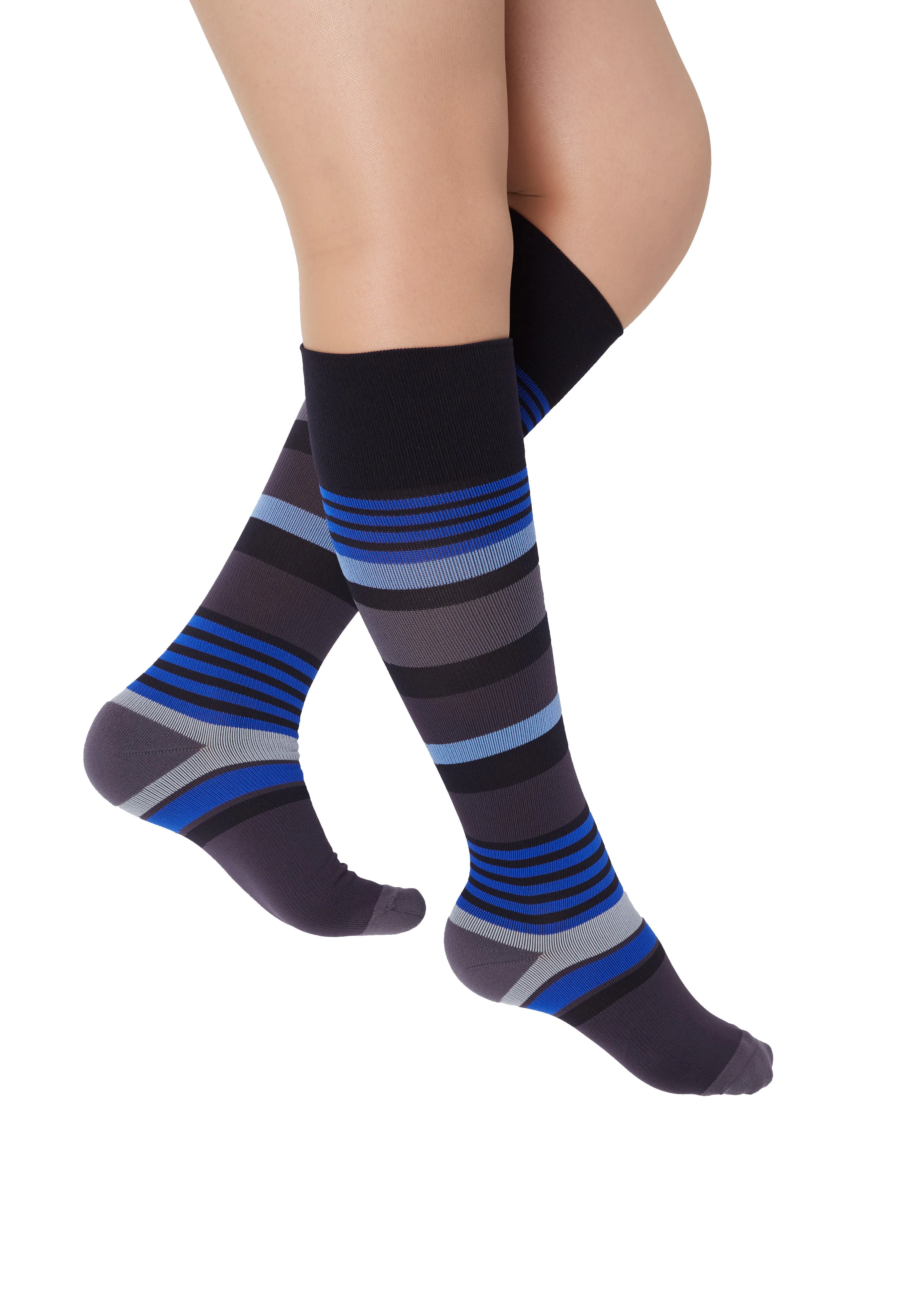 Rejuva Motley Stripe 15-20 mmHg Knee High Compression Socks