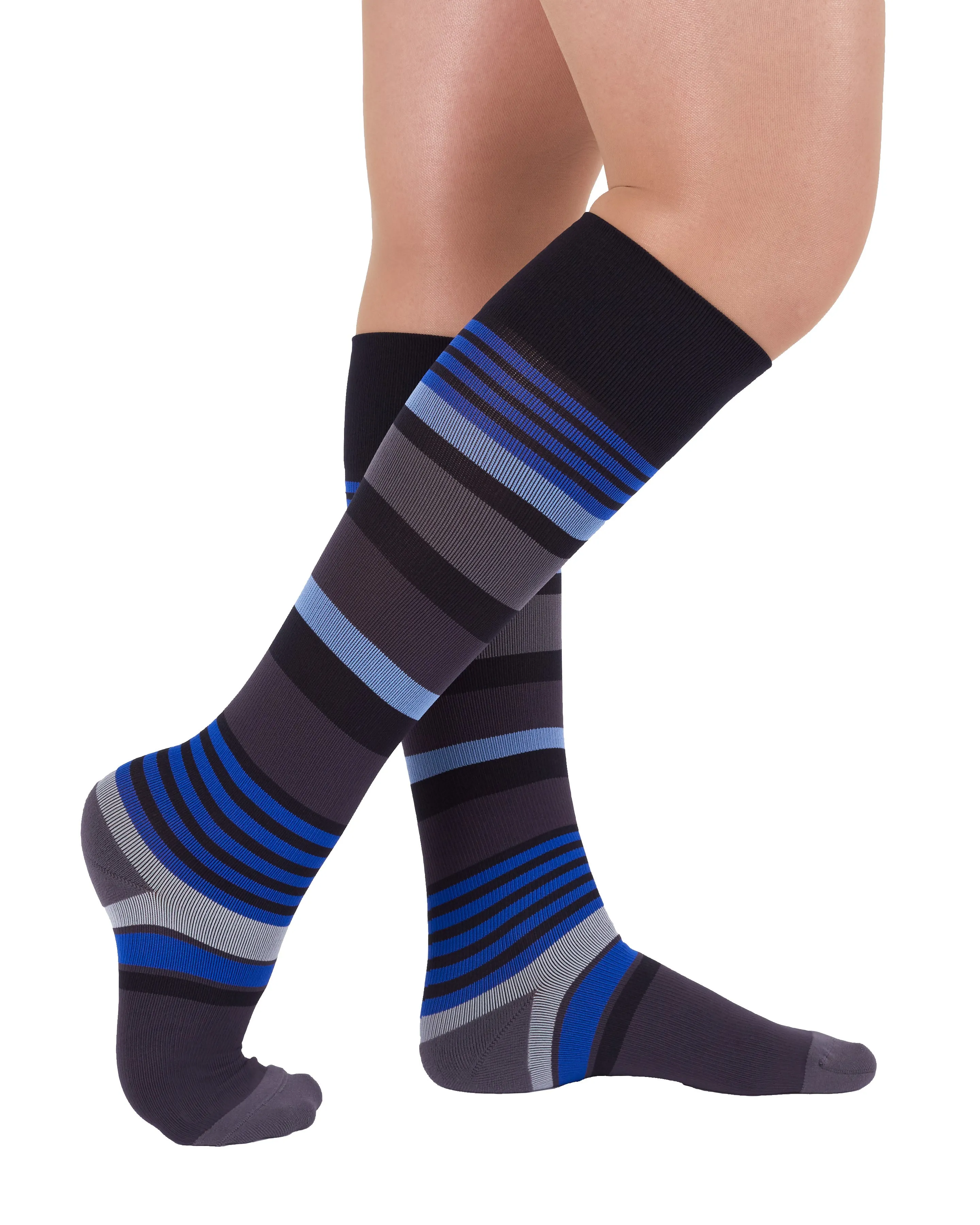 Rejuva Motley Stripe 15-20 mmHg Knee High Compression Socks