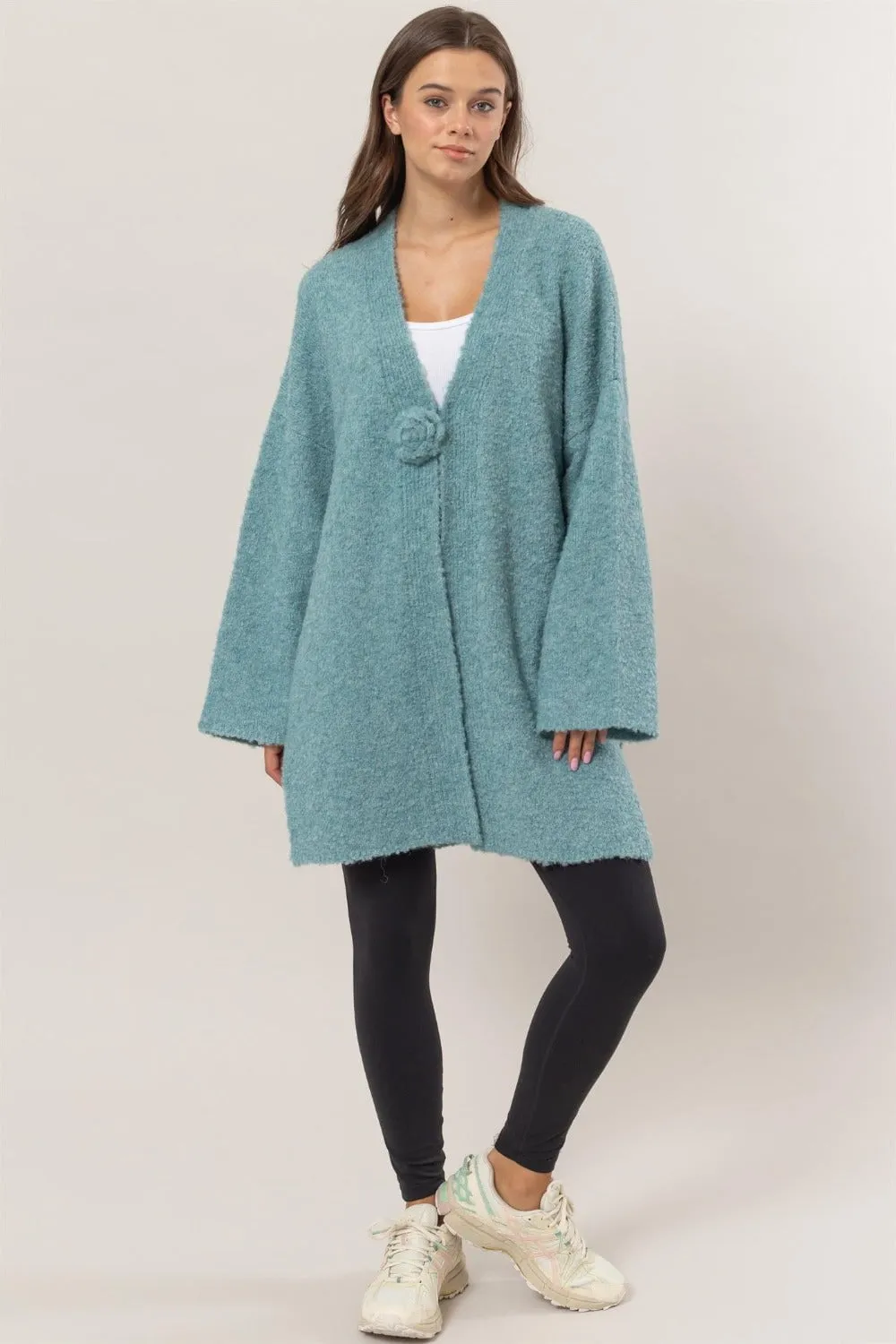 Rosette Longline Sweater Cardigan