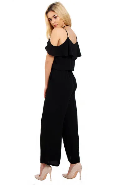 Ruffle Cold Shoulder Wide Leg Jumpsuit