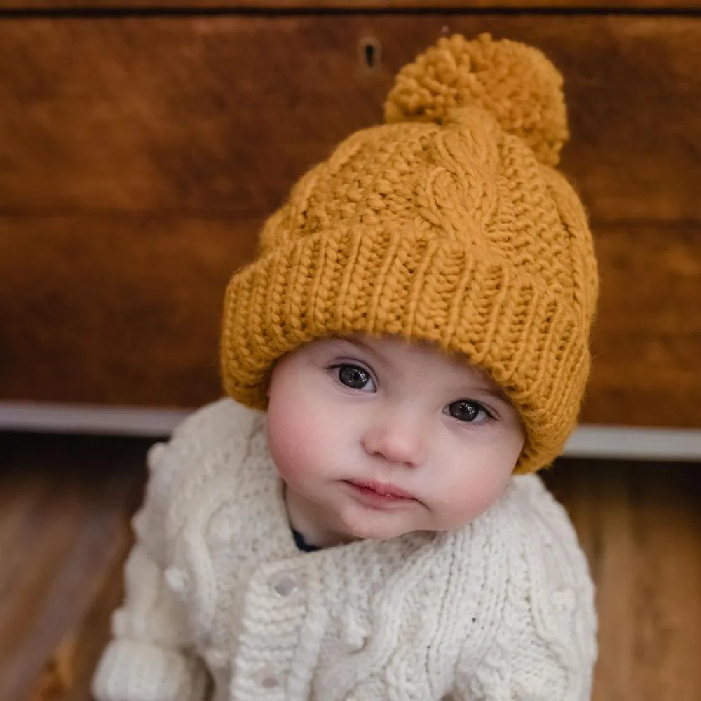 Saffron Gold Cable Beanie for Babies thru Adults