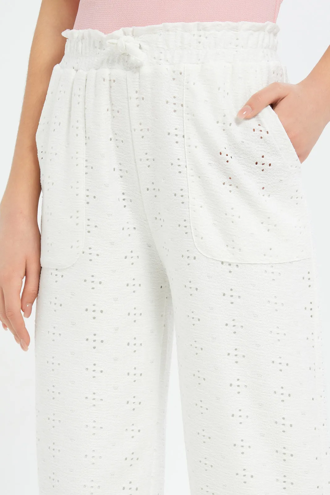 Senior Girls White Laser Cut Culottes