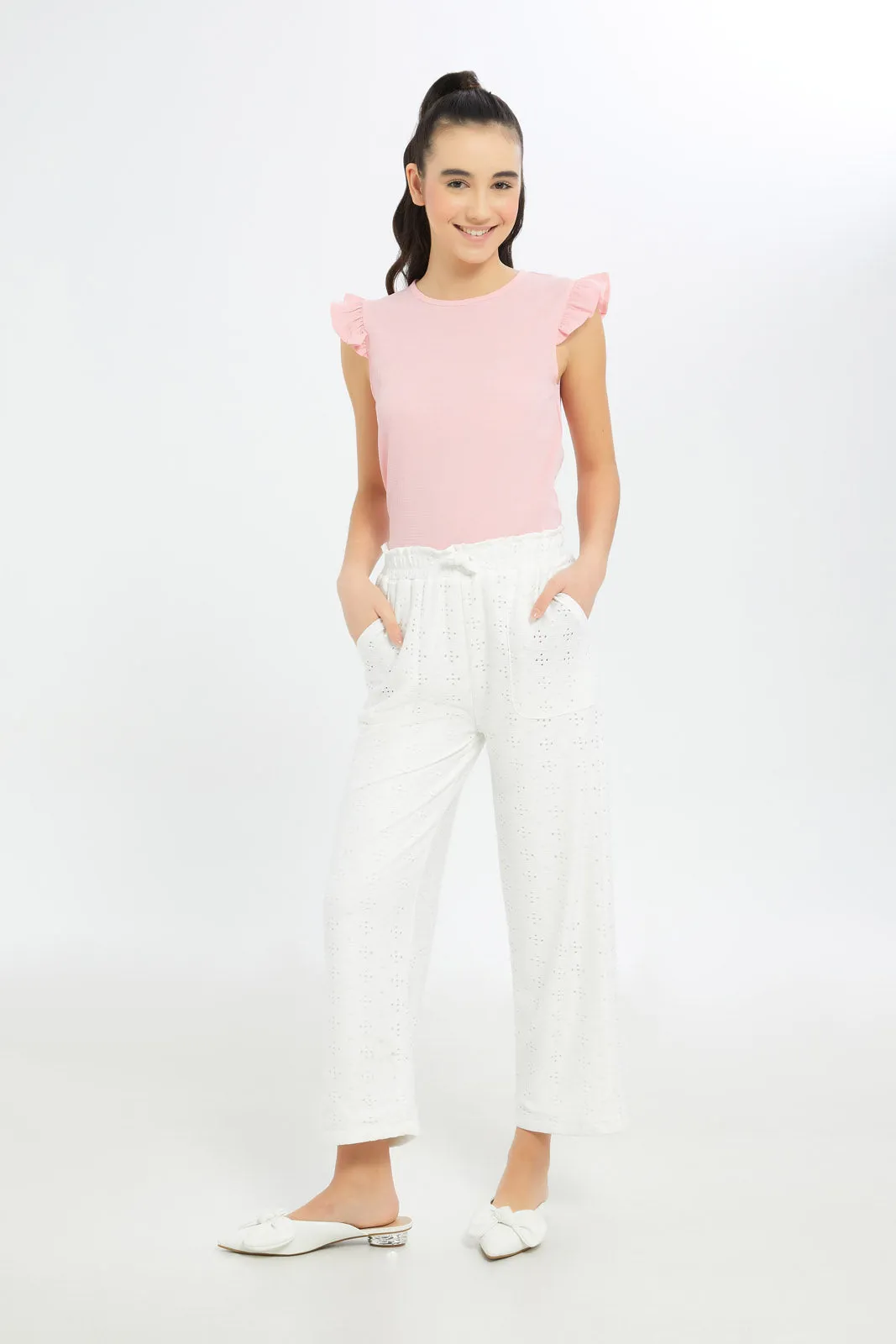 Senior Girls White Laser Cut Culottes