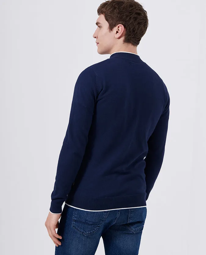 Slim Fit Knitted Cotton Half Zip Sweater