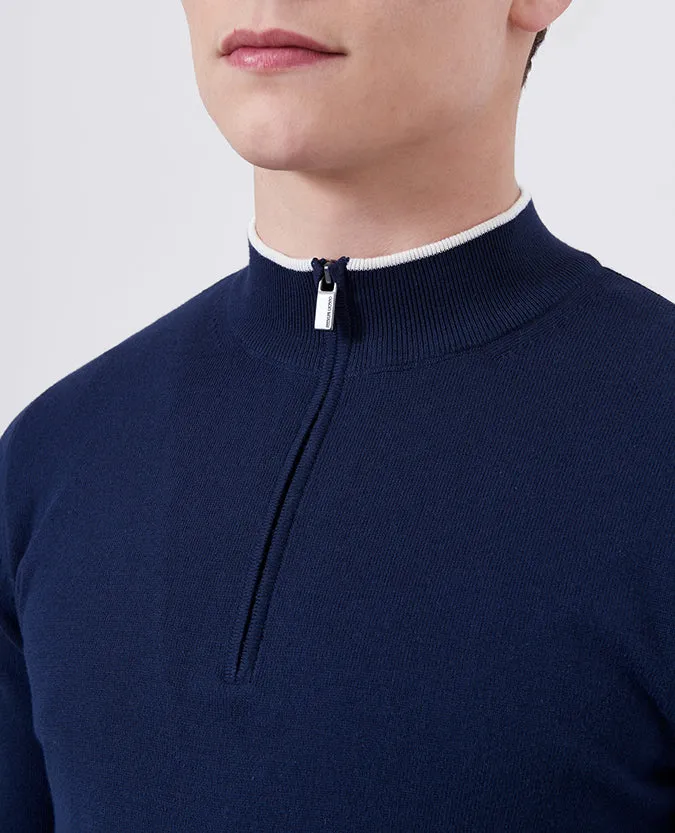 Slim Fit Knitted Cotton Half Zip Sweater