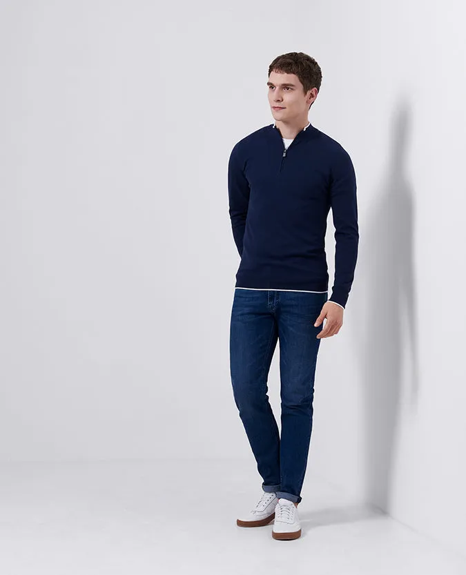 Slim Fit Knitted Cotton Half Zip Sweater