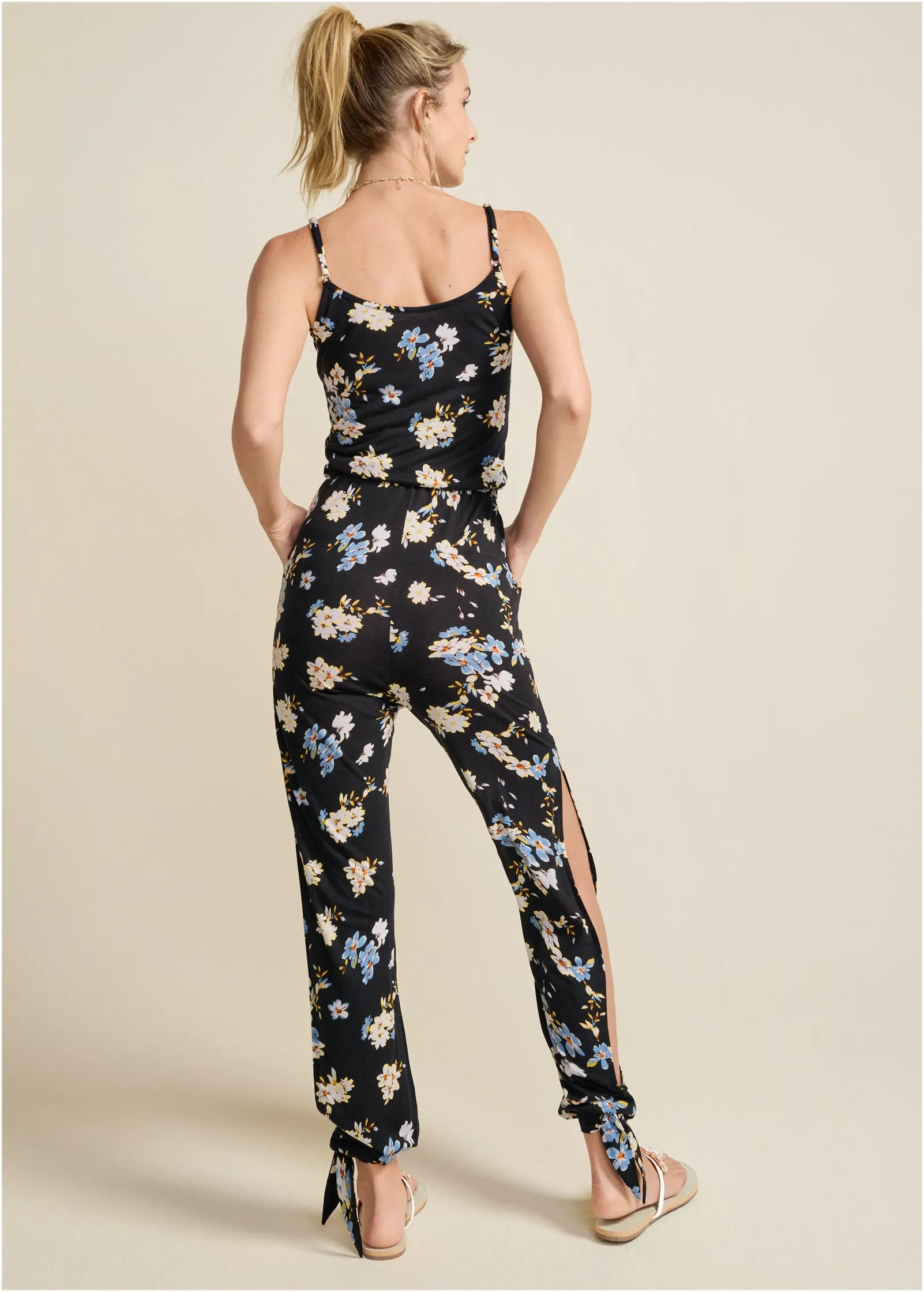 Slit Detail Jumpsuit - Black & Blue