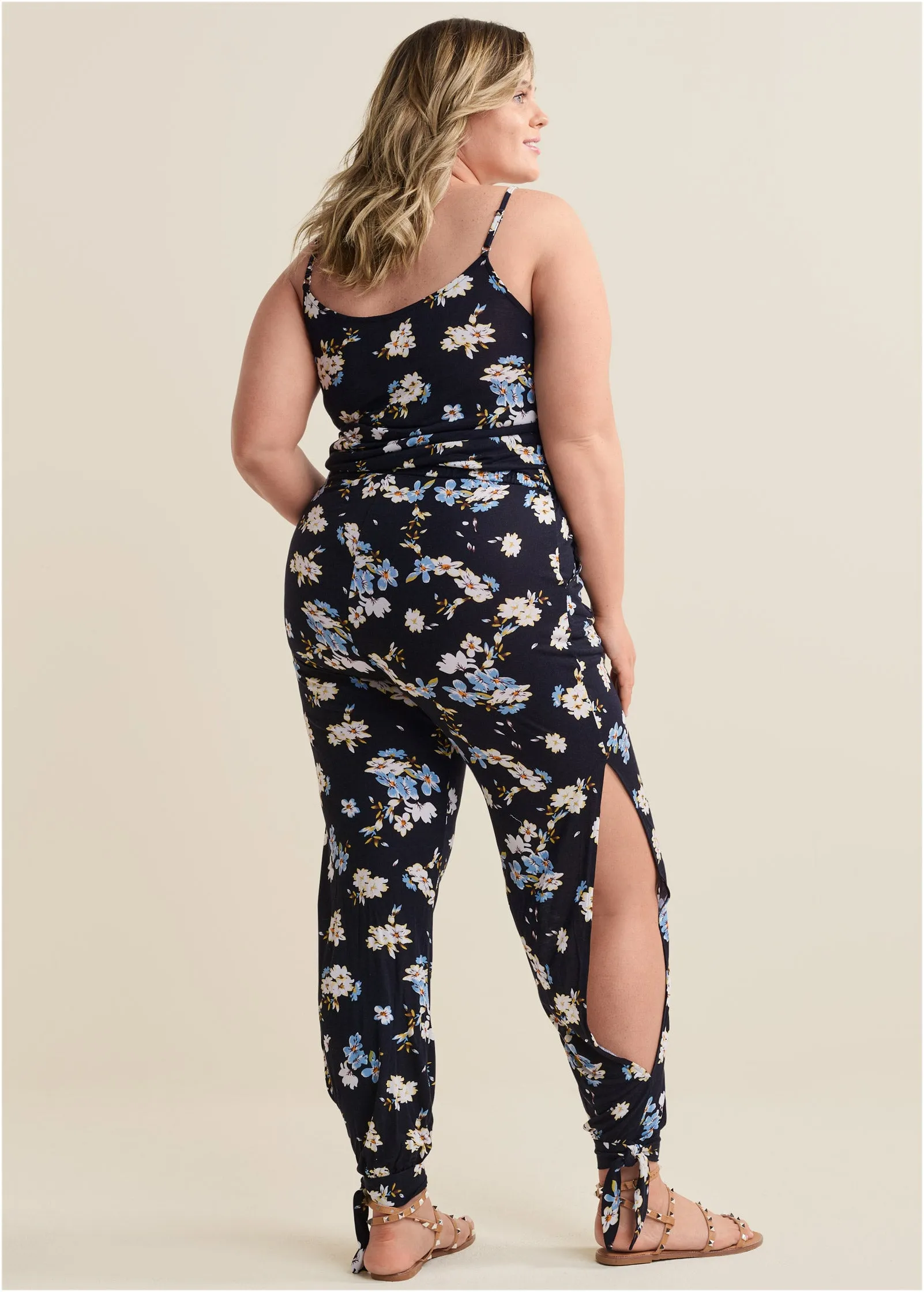 Slit Detail Jumpsuit - Black & Blue