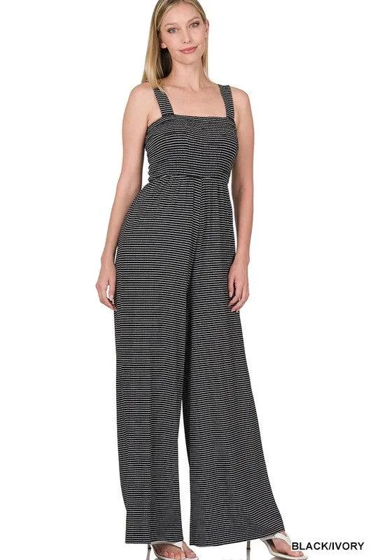 Smocked Striped Jumpsuit