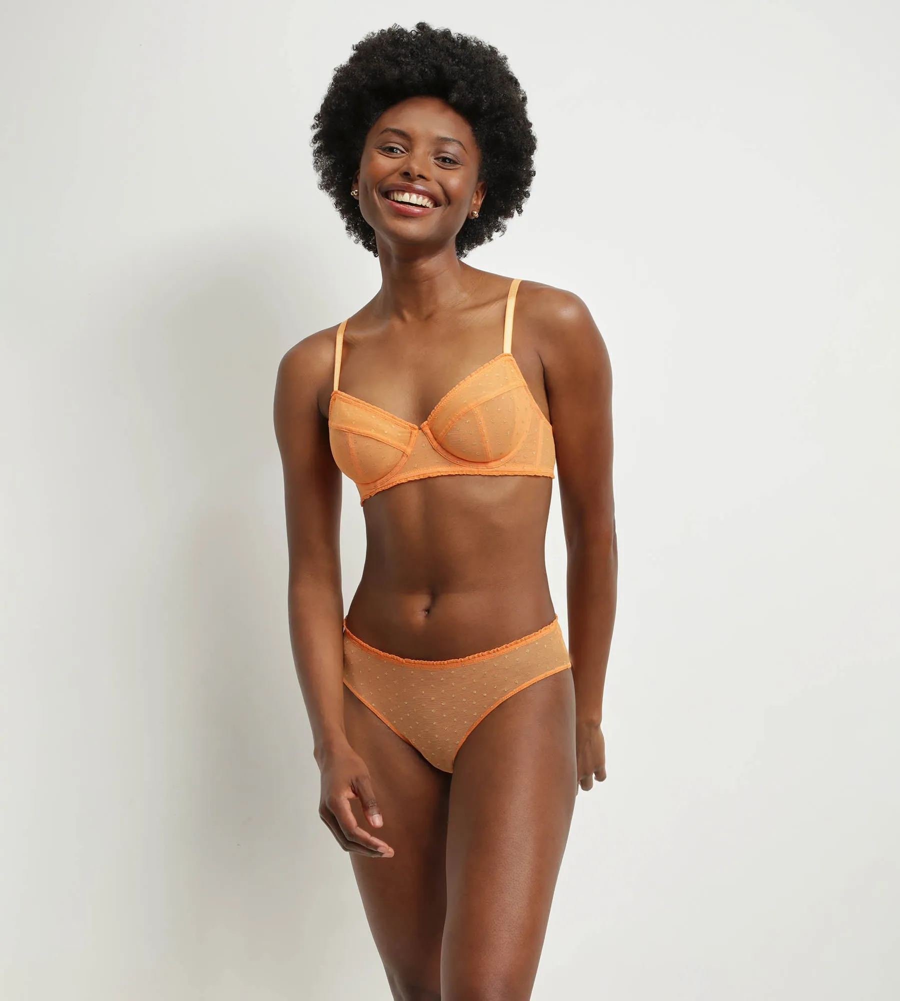 Soutien-gorge à armatures en tulle orange et pois lurex Shiny Mesh