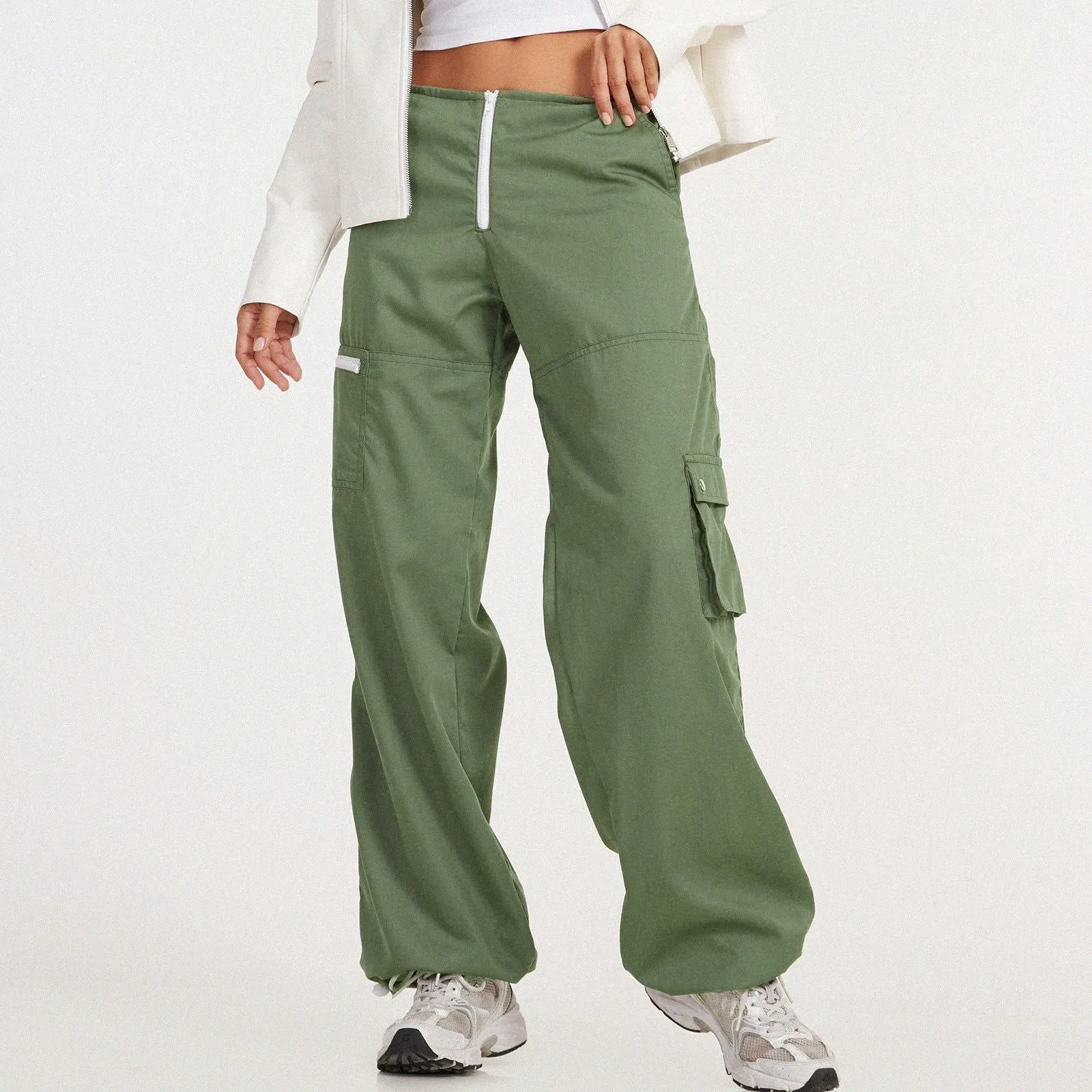 Spring Summer Overalls Women Multi-Pocket Wide-Leg Pants Straight-Leg Pants Waist Loose Trousers Wide-Leg Pants