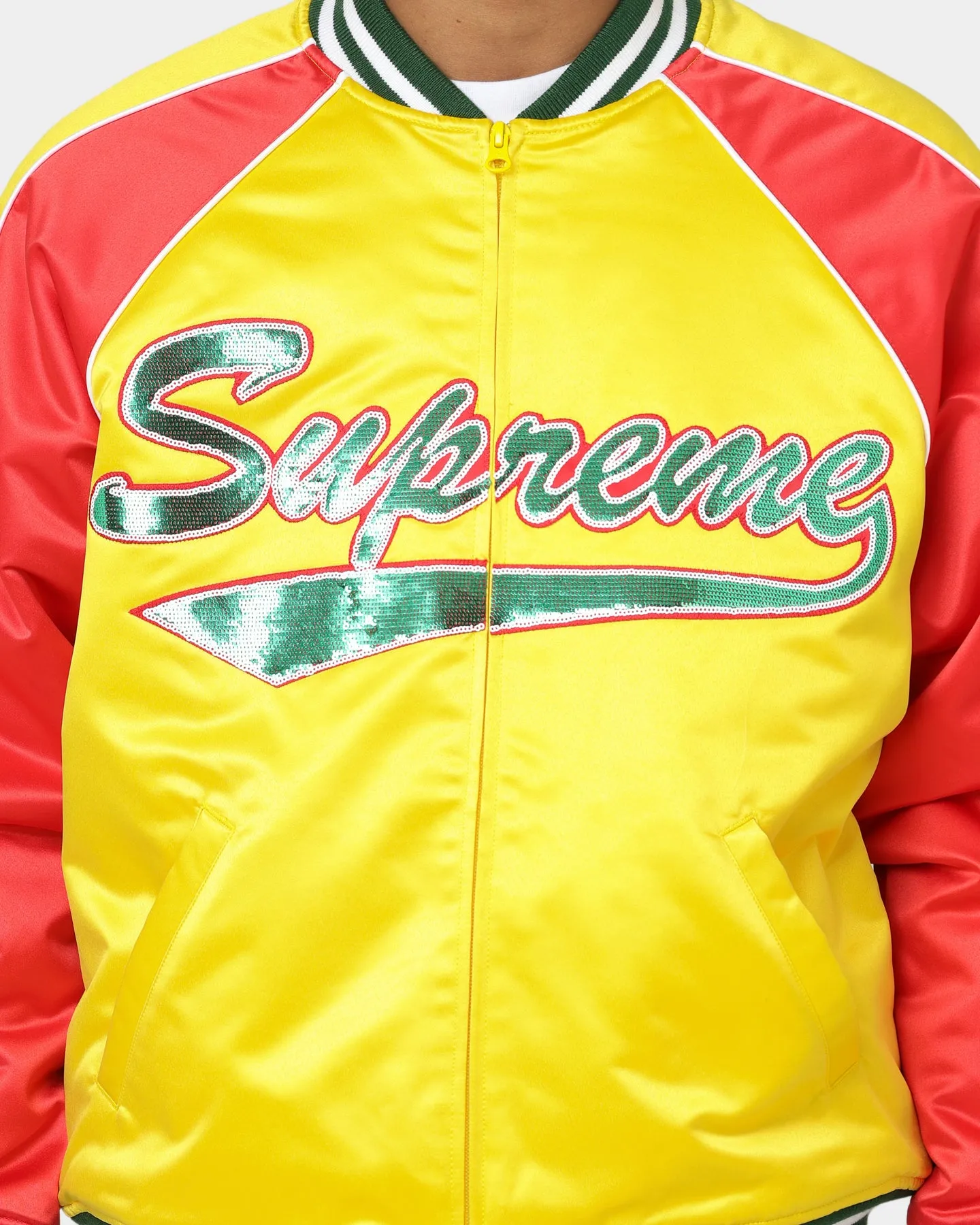 Supreme X Mitchell & Ness Sequin Logo Varsity Jacket Gold