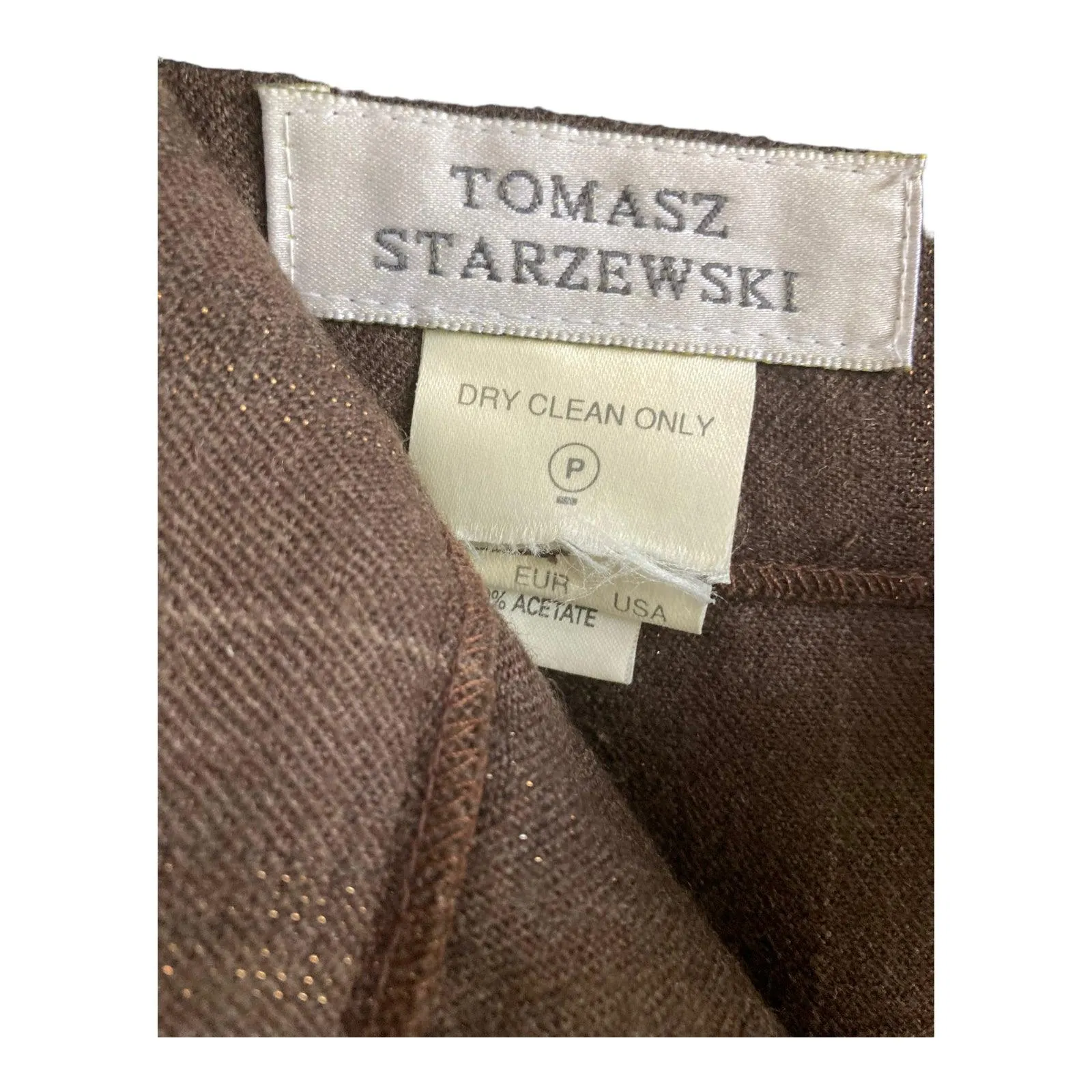 Tomasz Starzewski Wool Brown Pinstripe Trousers UK Size 16