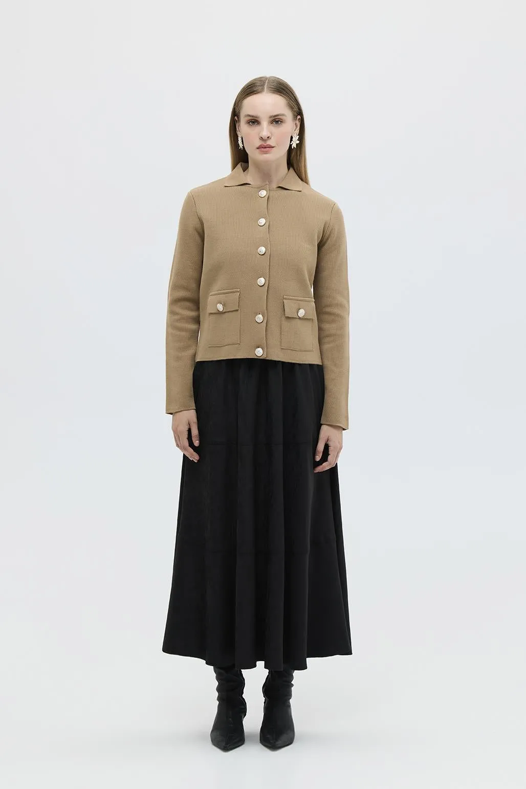 Tricot Jacket with Pockets Brown