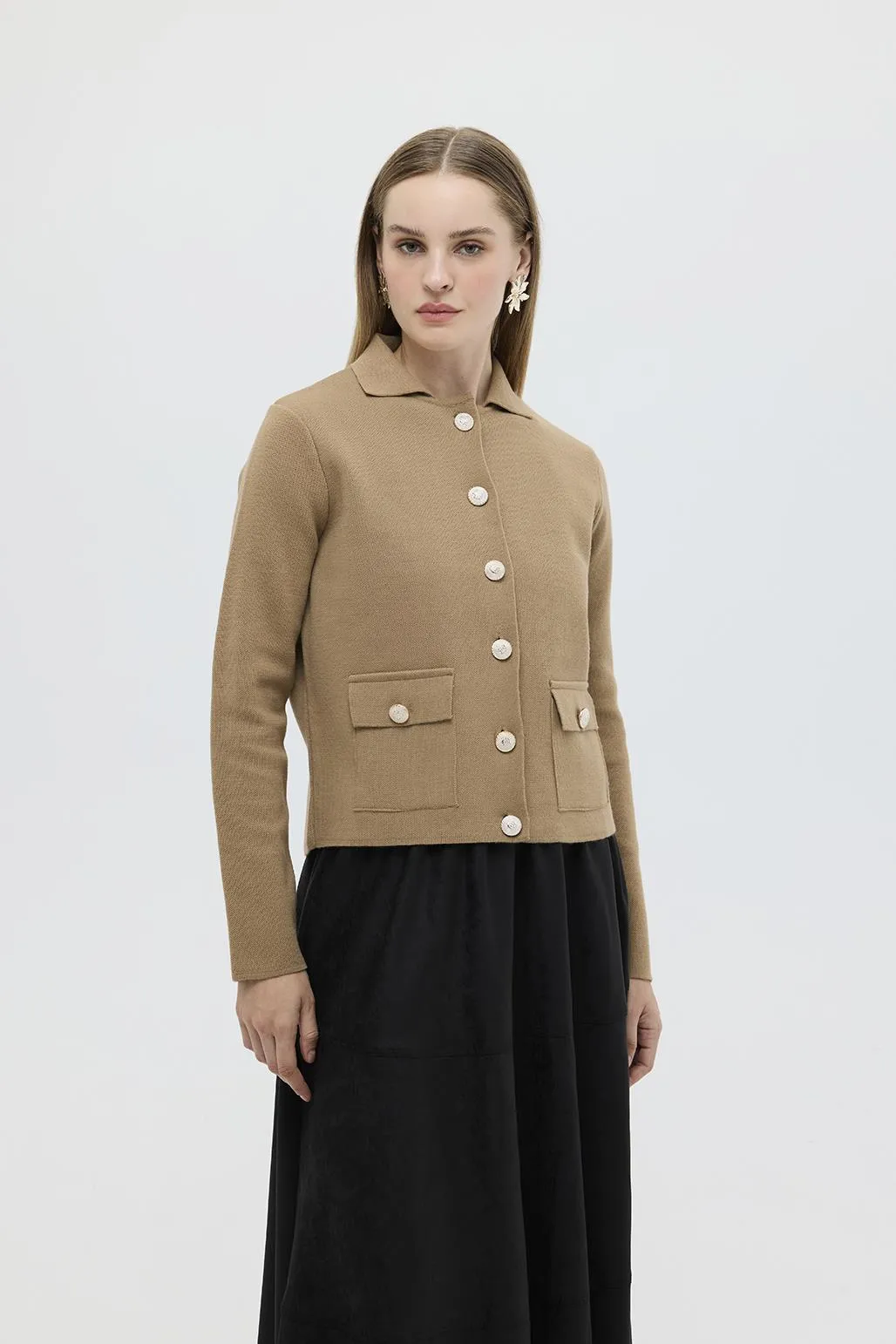 Tricot Jacket with Pockets Brown