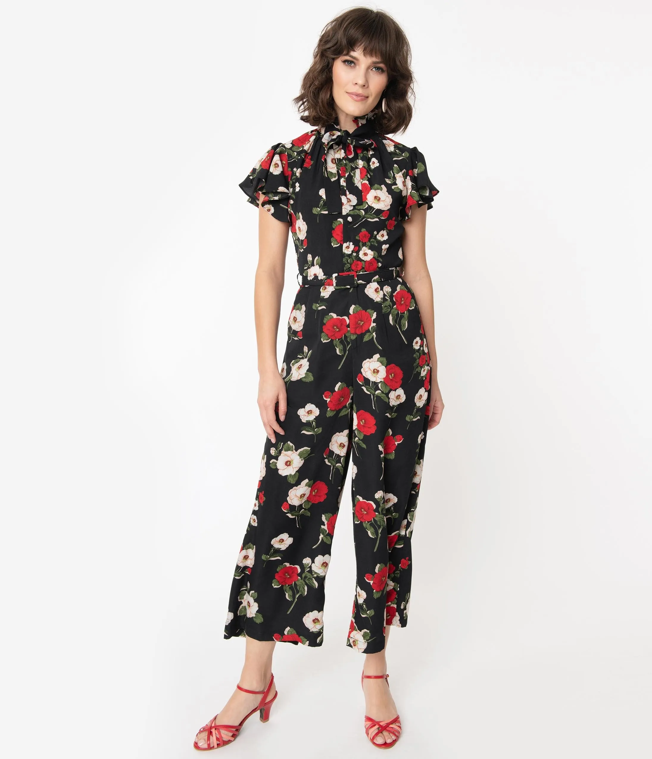 Voodoo Vixen Black & Multi Floral Print Bianca Jumpsuit